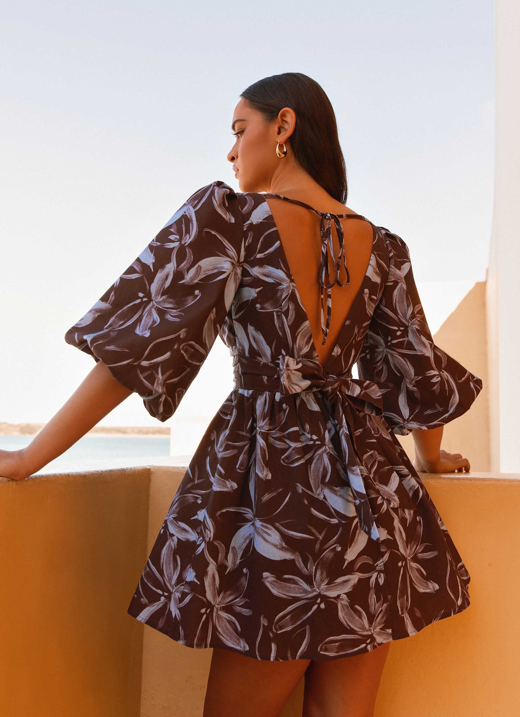 Crystal Dreams Mini Dress - Brown Purple Floral-Sunny Prom. All rights reserved.