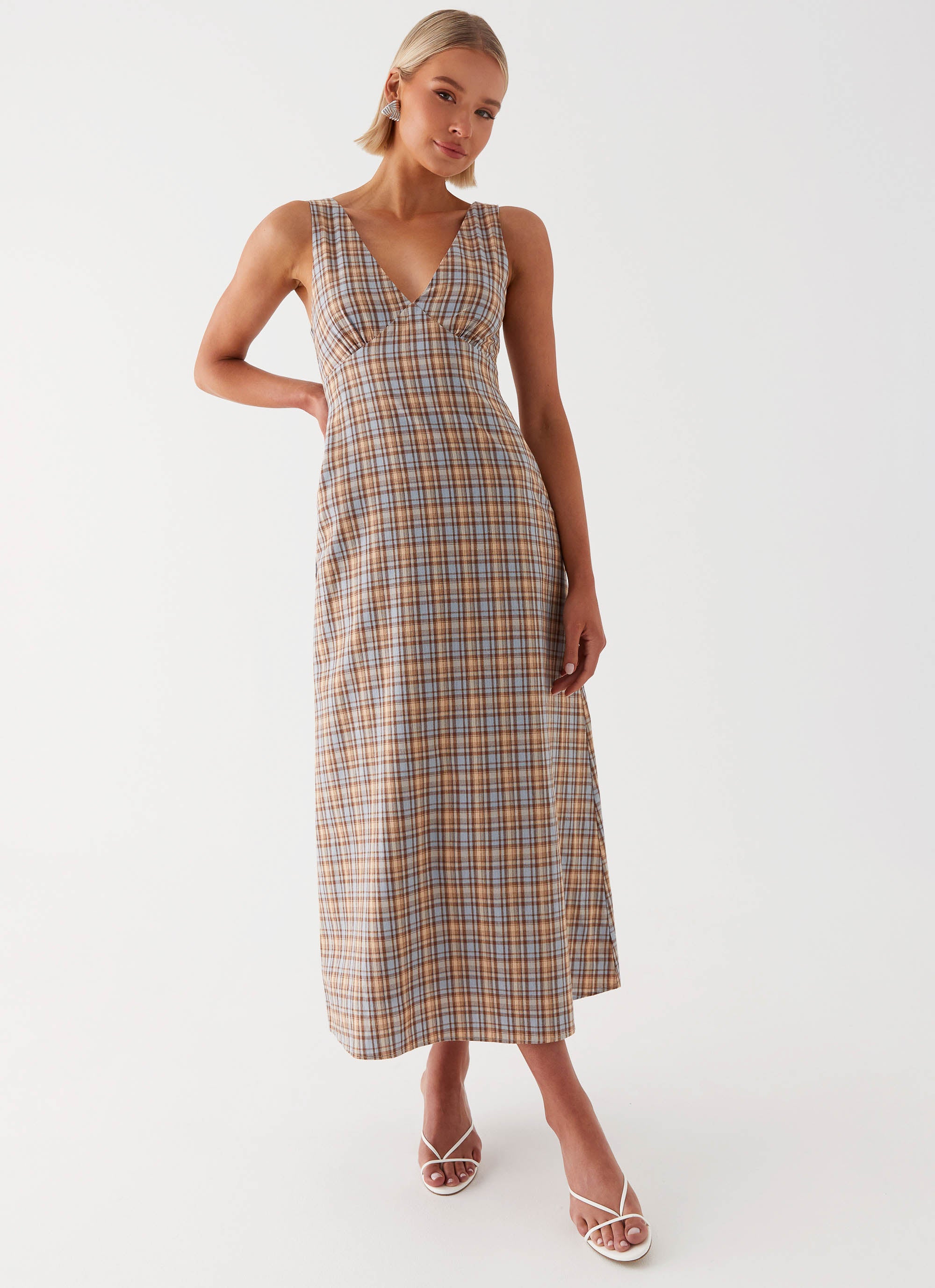 Daphny Gathered Bust Midi Dress - Check-Sunny Prom. All rights reserved.