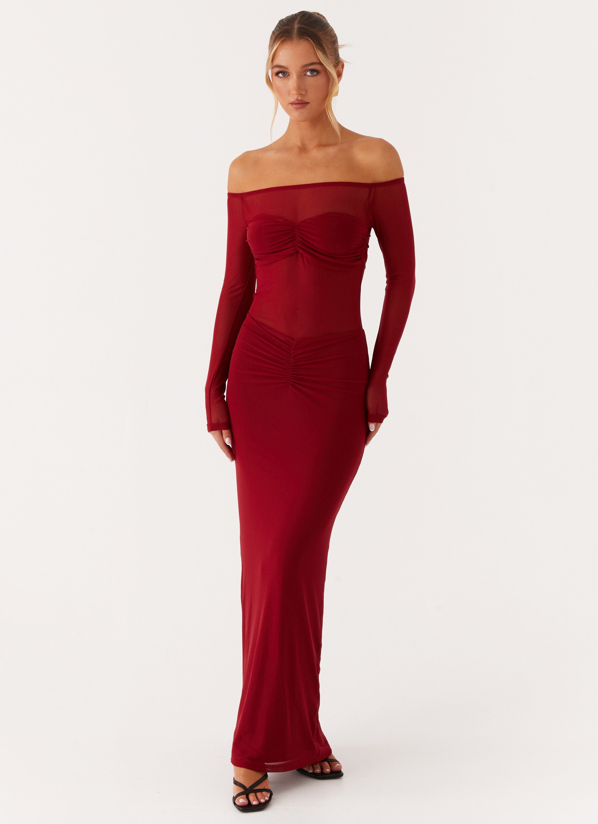 Divine Beauty Mesh Maxi Dress - Maroon-Sunny Prom. All rights reserved.