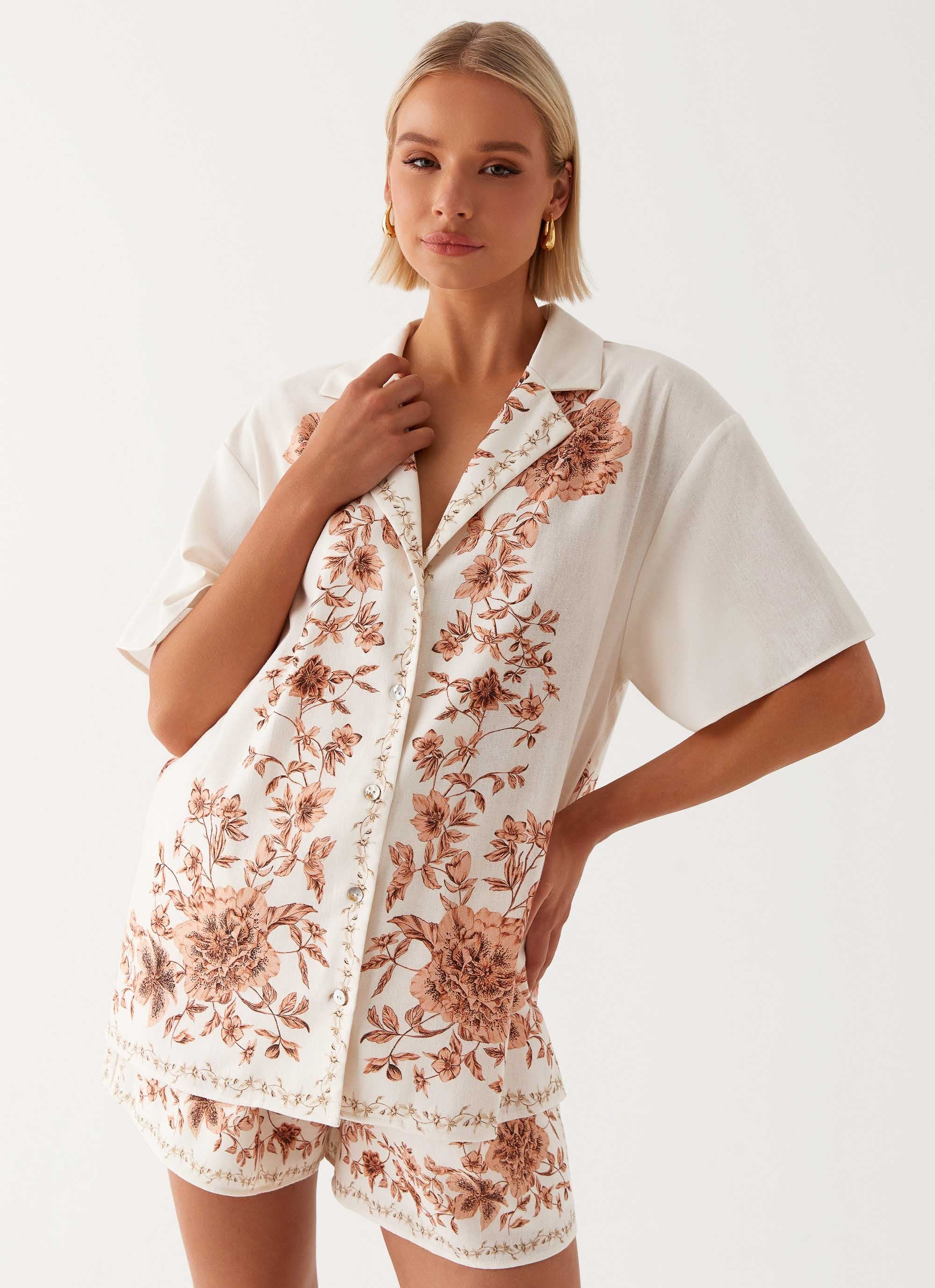 Dreamy Days Oversized Linen Shirt - Ivory-Sunny Prom. All rights reserved.