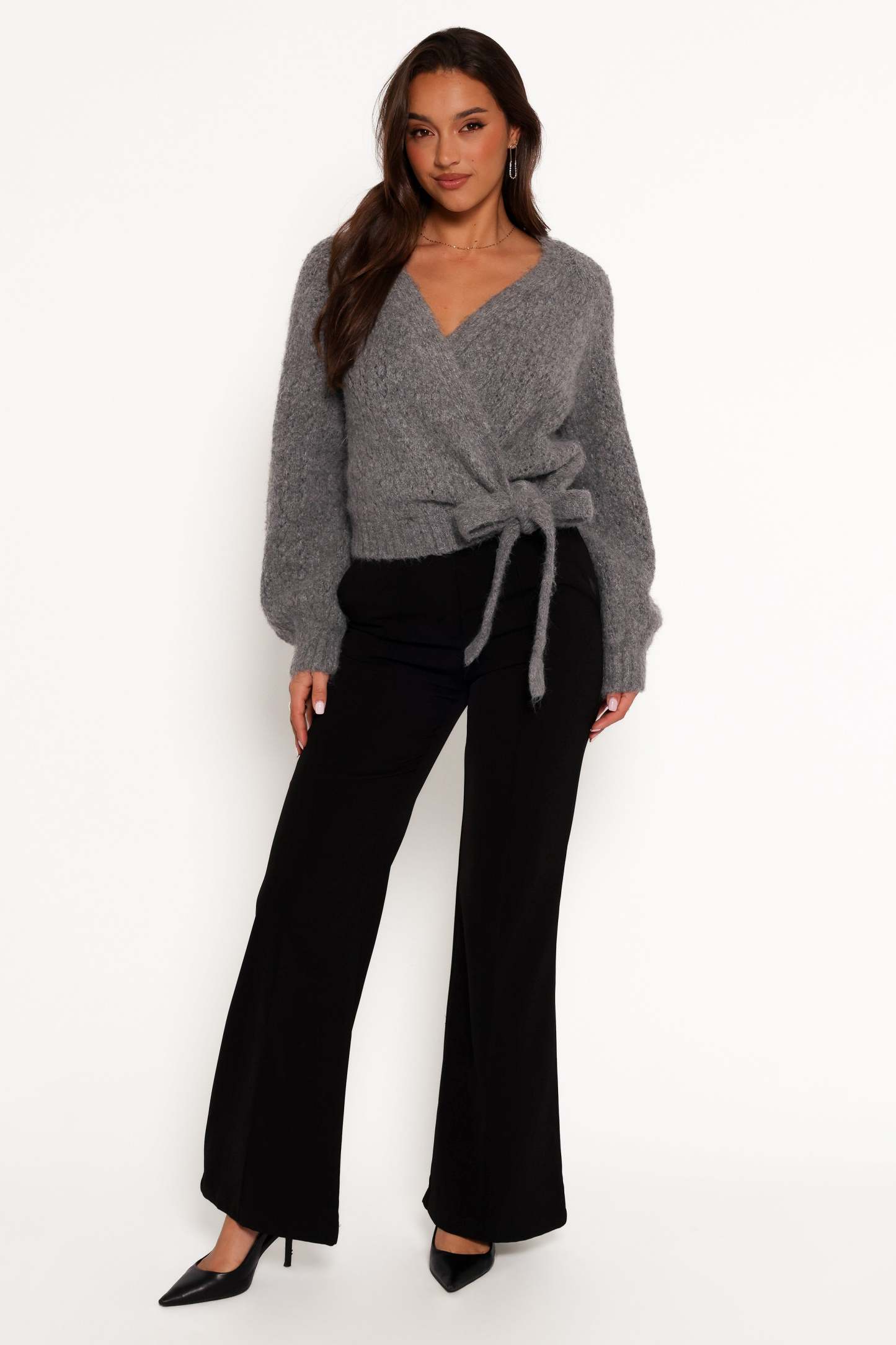 Etta Ballet Wrap Knit Sweater - Heather Grey-Sunny Prom