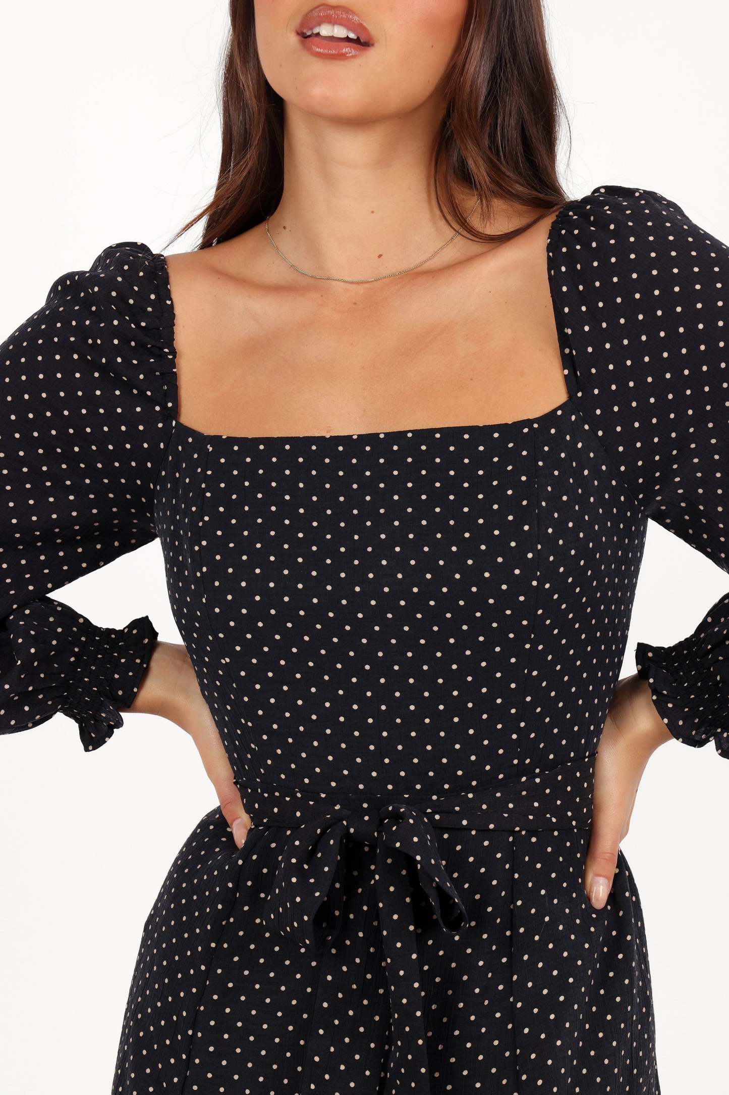 Ettie Long Sleeve Midi Dress - Black Polka Dot-Sunny Prom