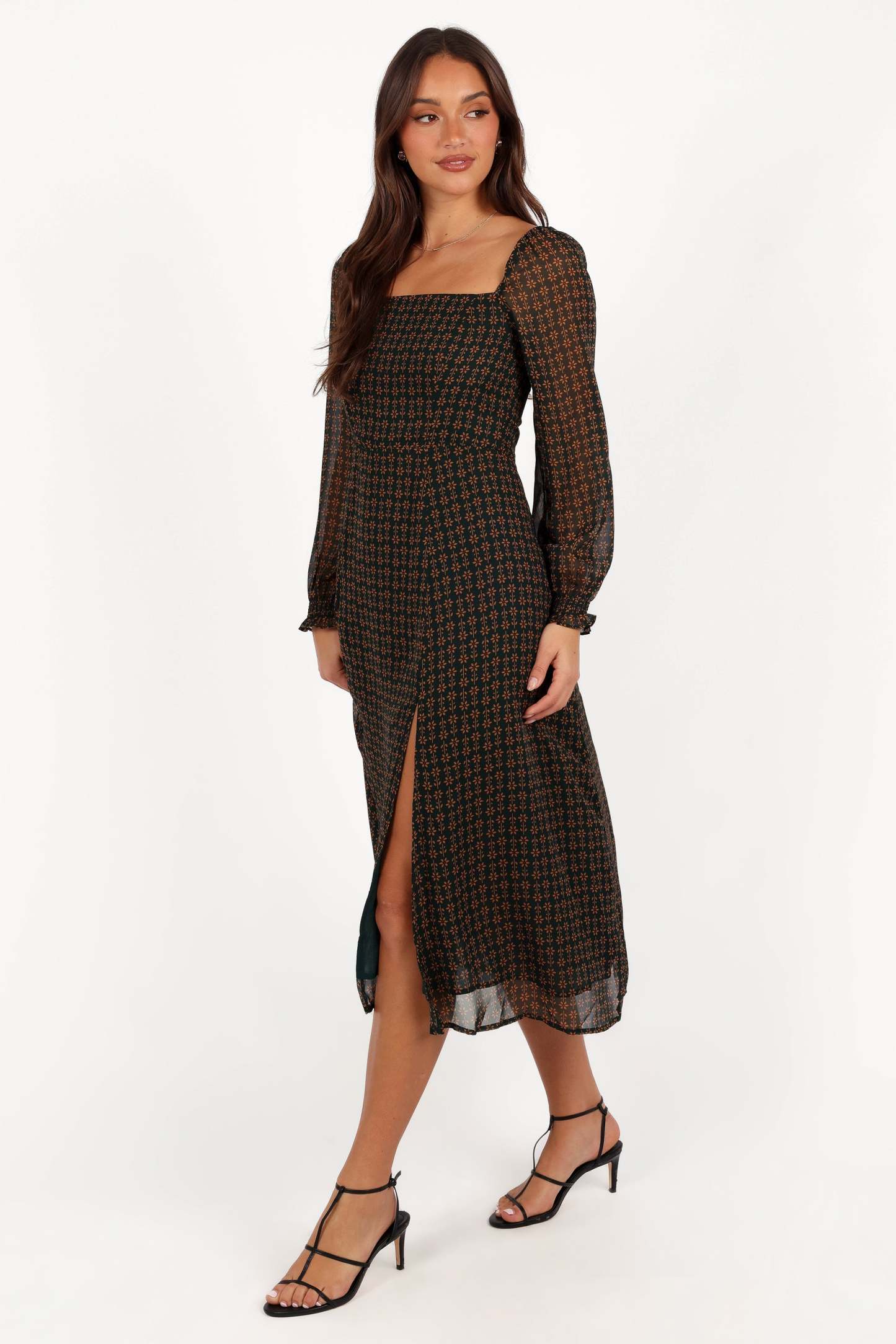 Ettie Long Sleeve Midi Dress - Pine/Tan-Sunny Prom