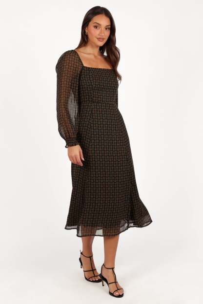 Ettie Long Sleeve Midi Dress - Pine/Tan-Sunny Prom