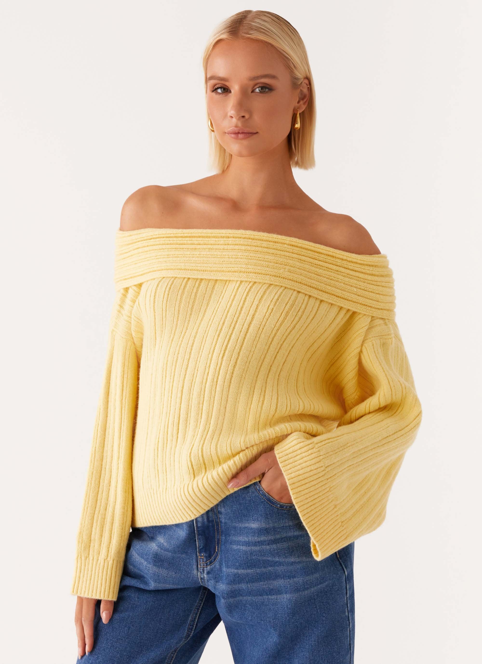 Federica Off Shoulder Knit - Lemon-Sunny Prom. All rights reserved.