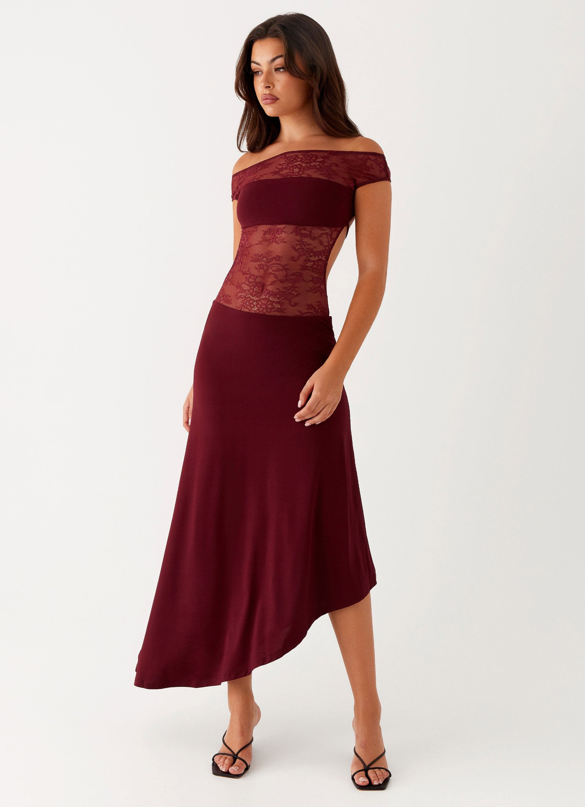 Francoise Lace Midi Dress - Burgundy-Sunny Prom. All rights reserved.