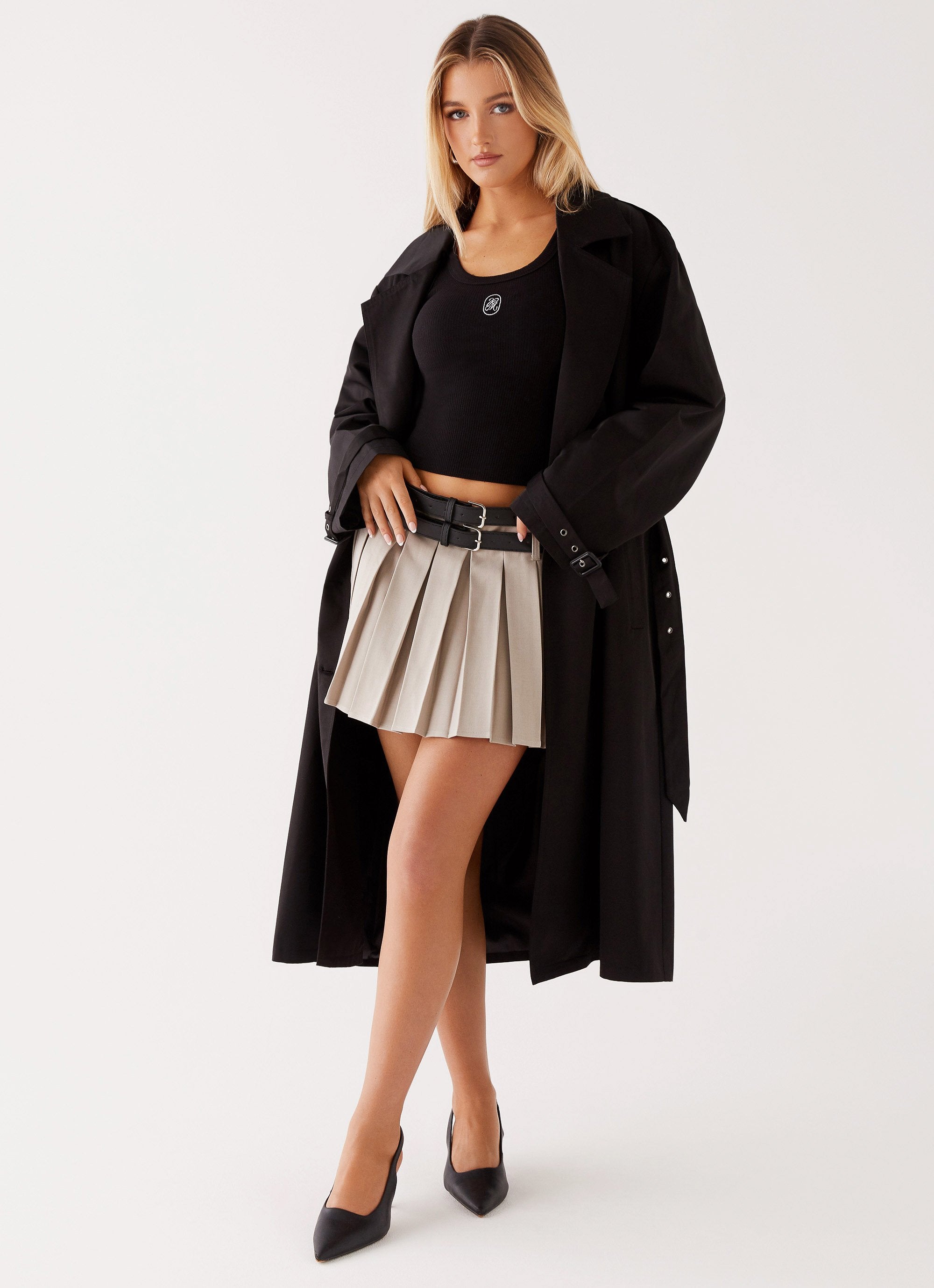 Frenchy Oversized Trench Coat - Black-Sunny Prom. All rights reserved.