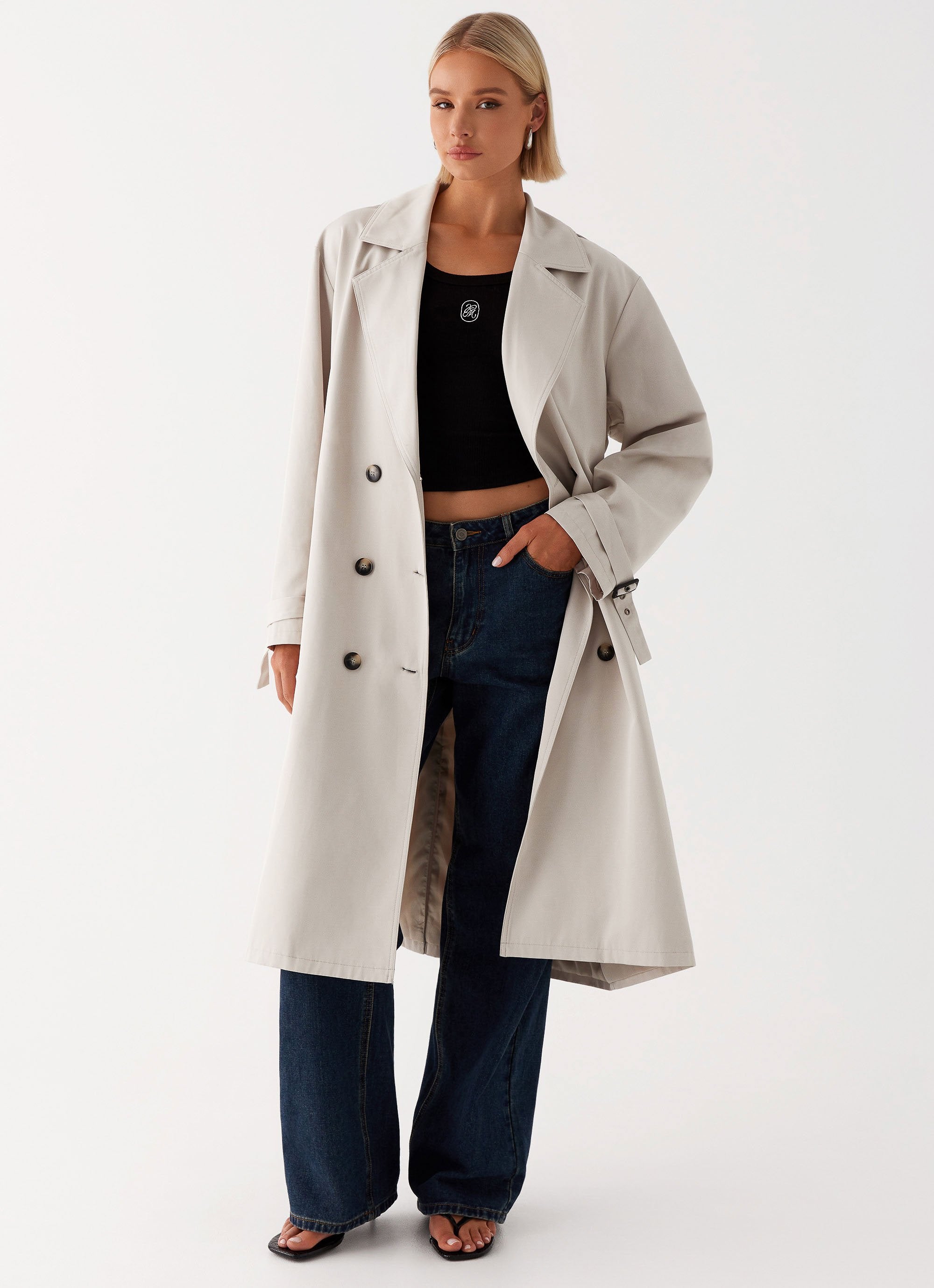 Frenchy Oversized Trench Coat - Stone-Sunny Prom. All rights reserved.