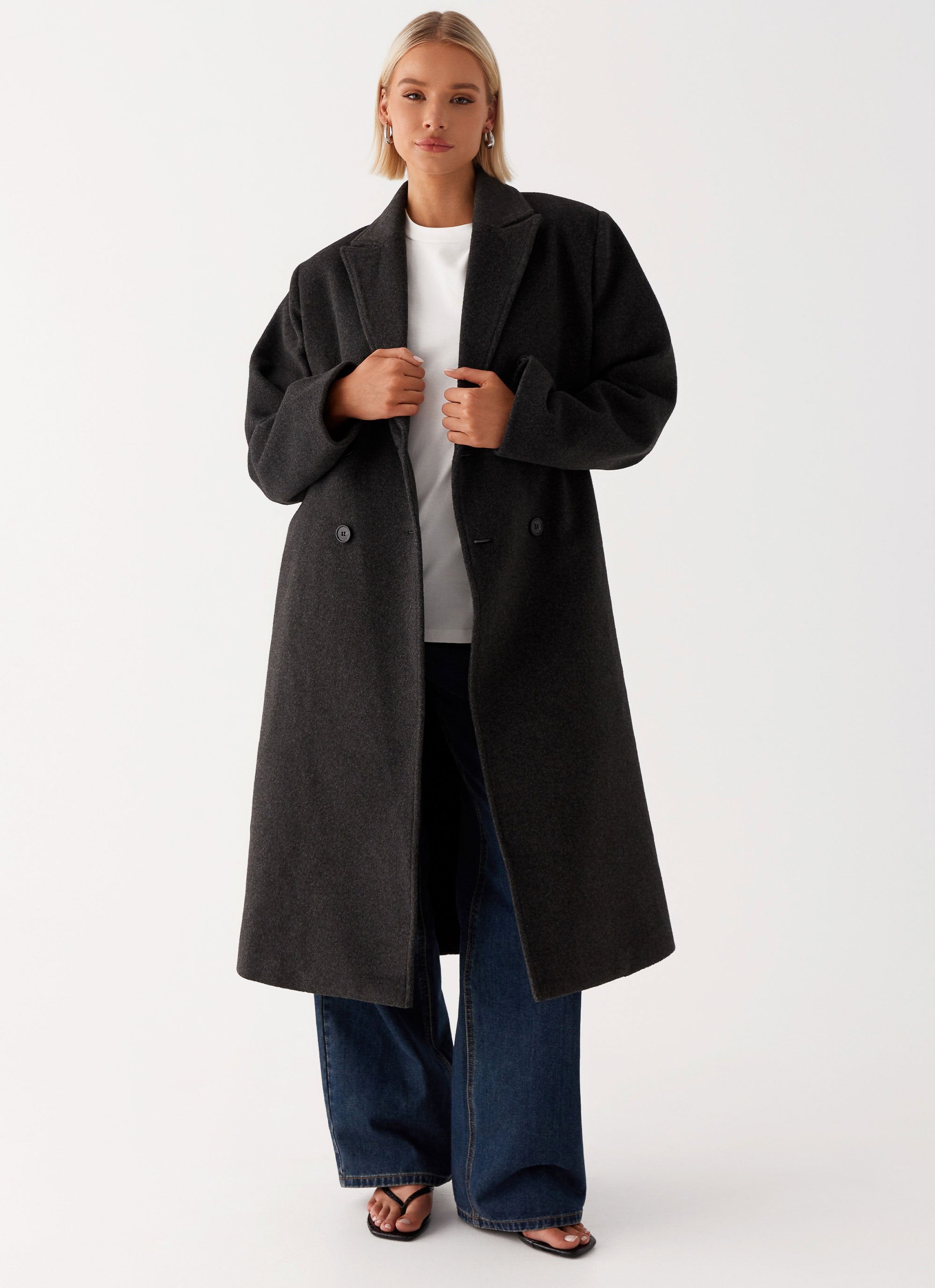 Gianni Double Breast Coat - Charcoal-Sunny Prom. All rights reserved.