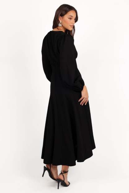 Ginnee Puff Sleeve Cutout Midi Dress - Black-Sunny Prom