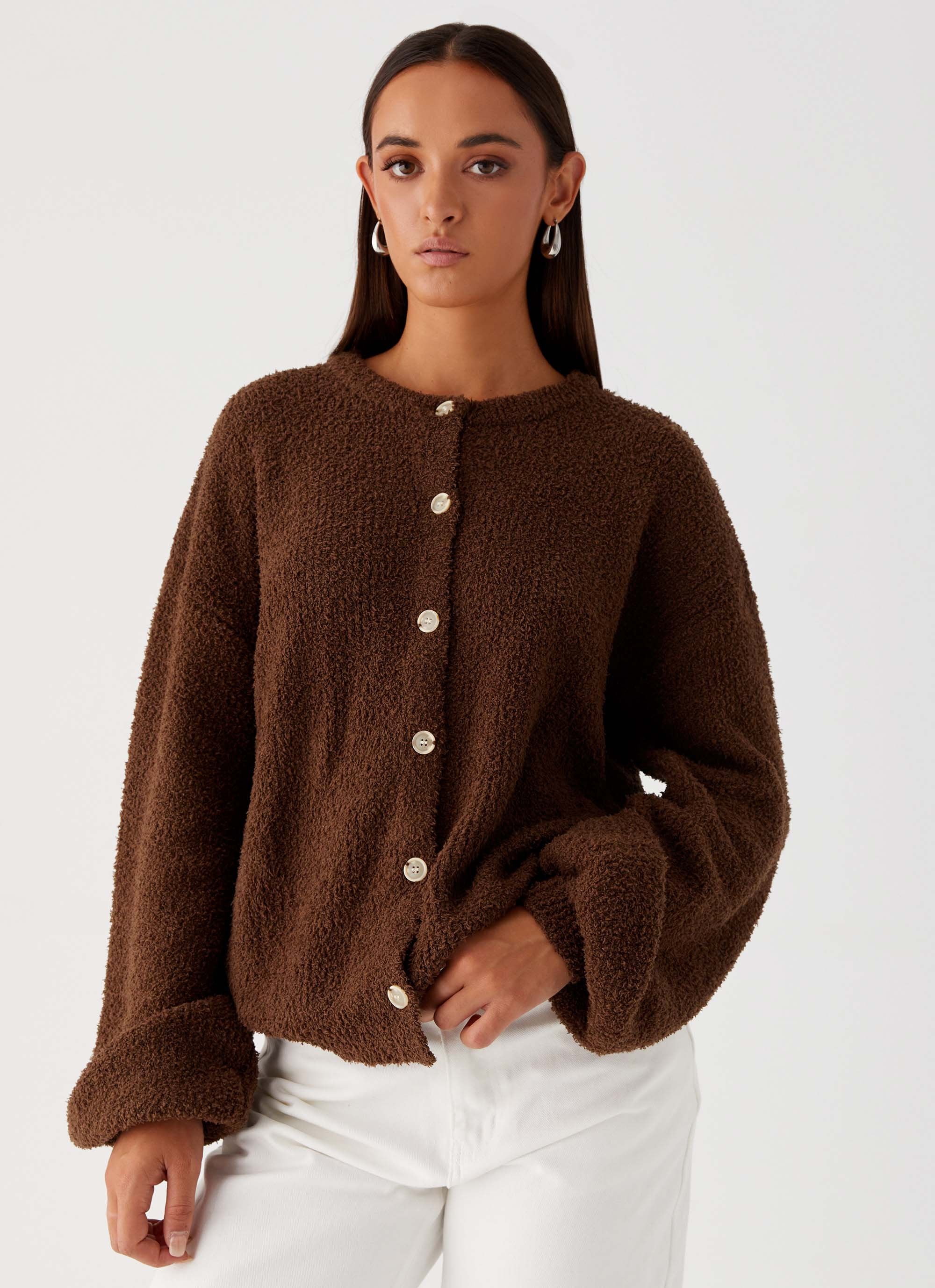 Gracie Oversized Knit Cardigan - Brown-Sunny Prom. All rights reserved.