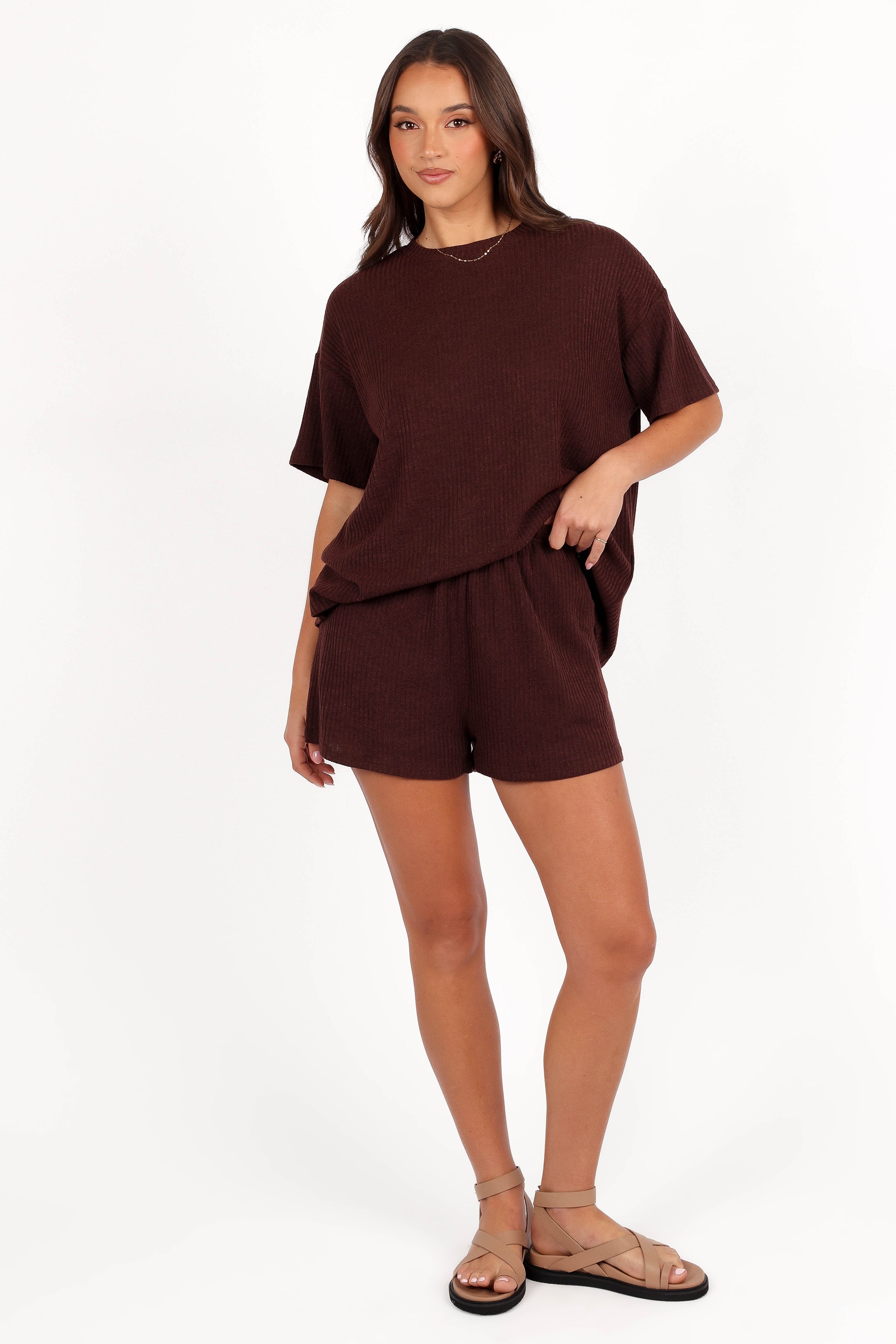 Granger Knit Short Set - Chocolate Brown-Sunny Prom