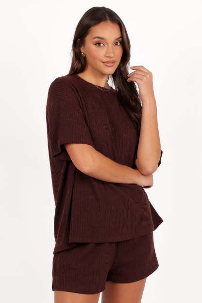 Granger Knit Short Set - Chocolate Brown-Sunny Prom