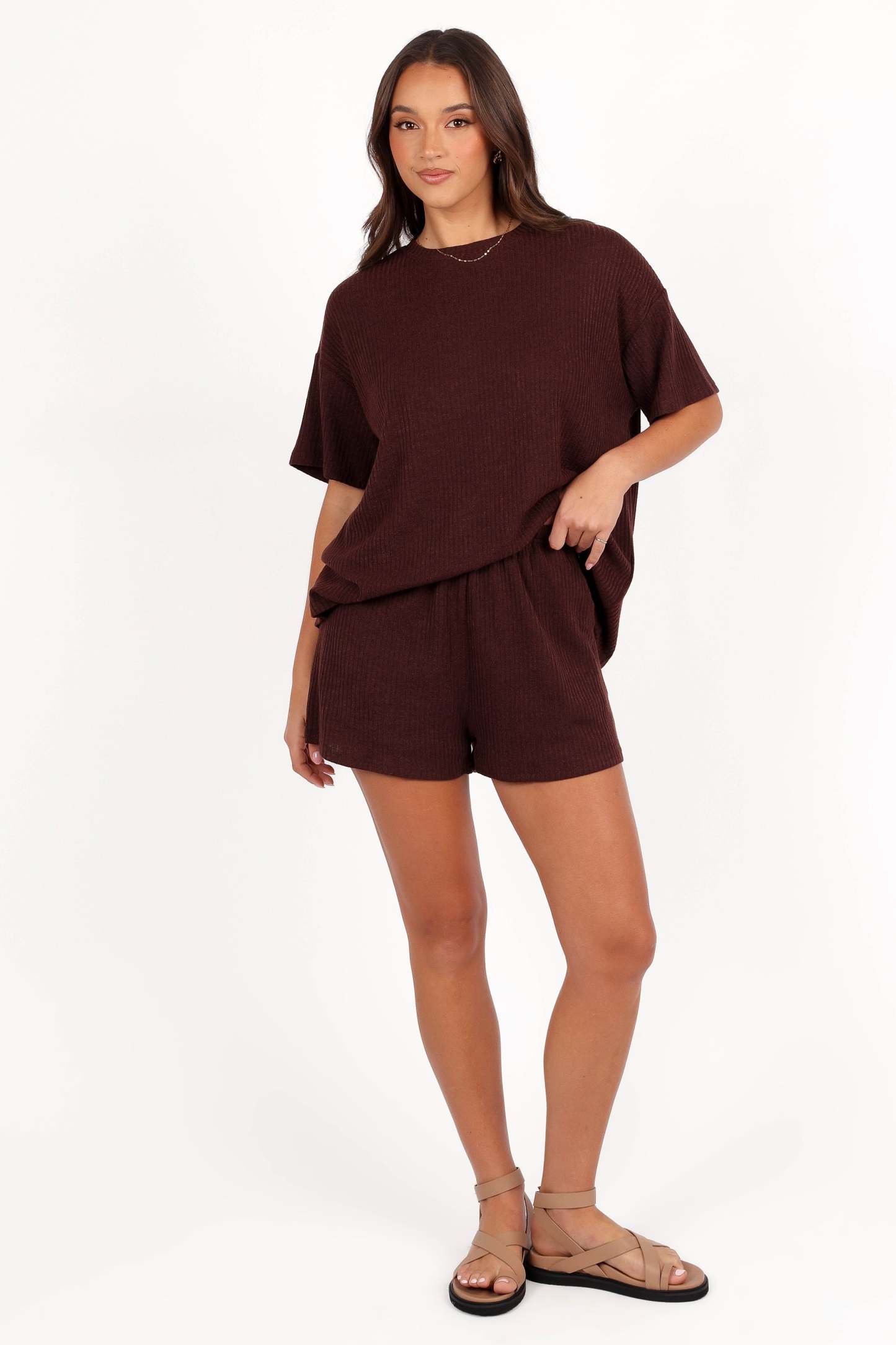 Granger Knit Short Set - Chocolate Brown-Sunny Prom