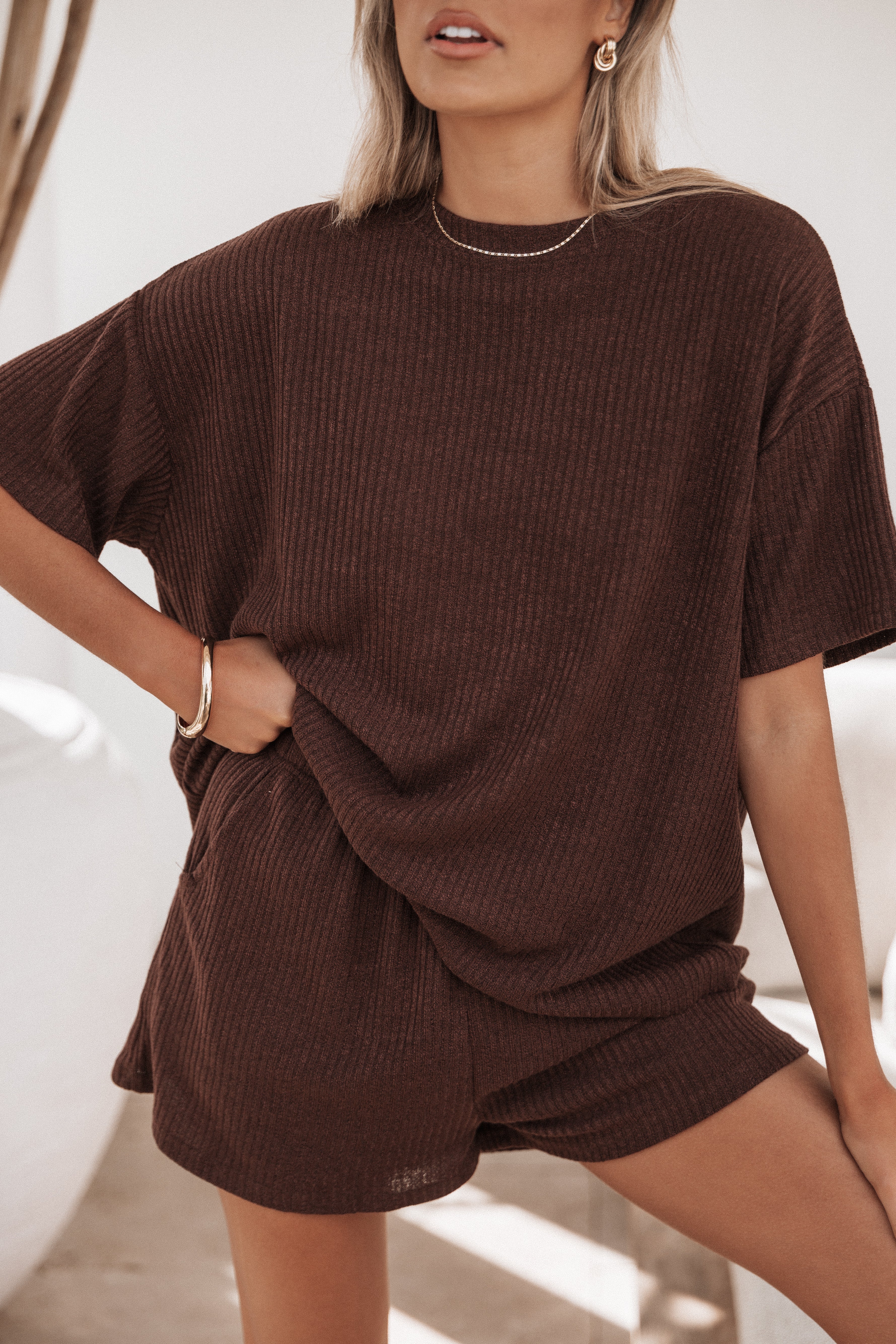 Granger Knit Short Set - Chocolate Brown-Sunny Prom