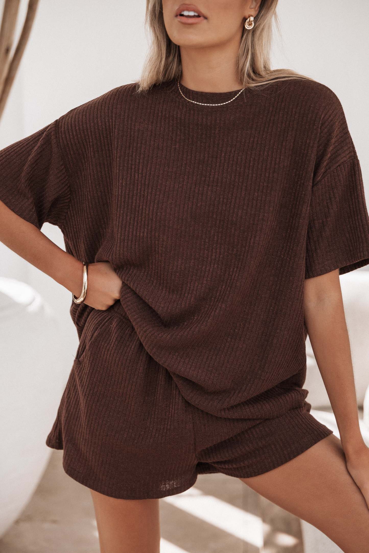 Granger Knit Short Set - Chocolate Brown-Sunny Prom