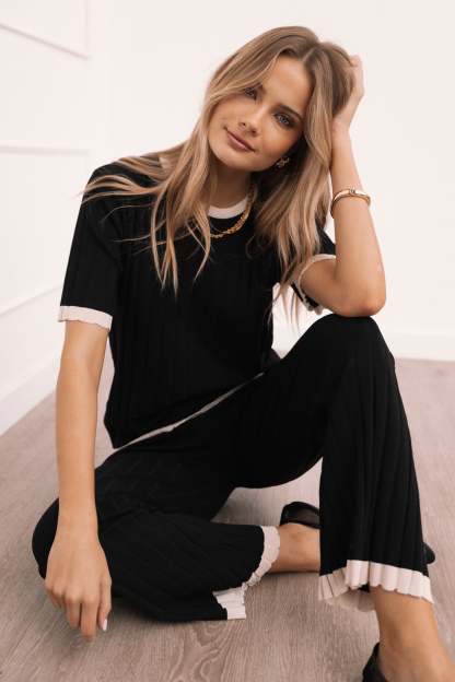 Henrie Knit Set - Black Beige-Sunny Prom