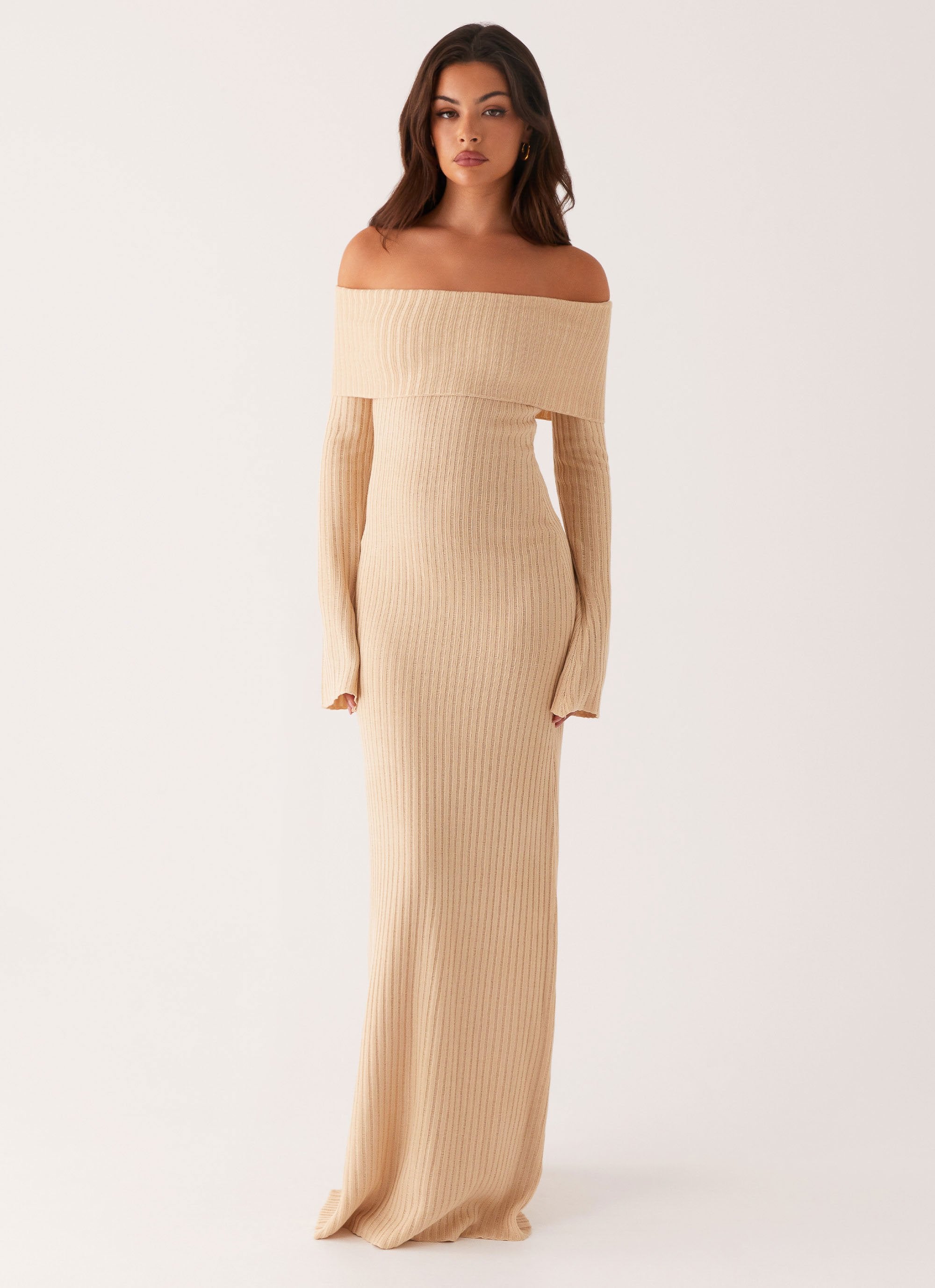 Jacqueline Knit Maxi Dress - Beige-Sunny Prom. All rights reserved.