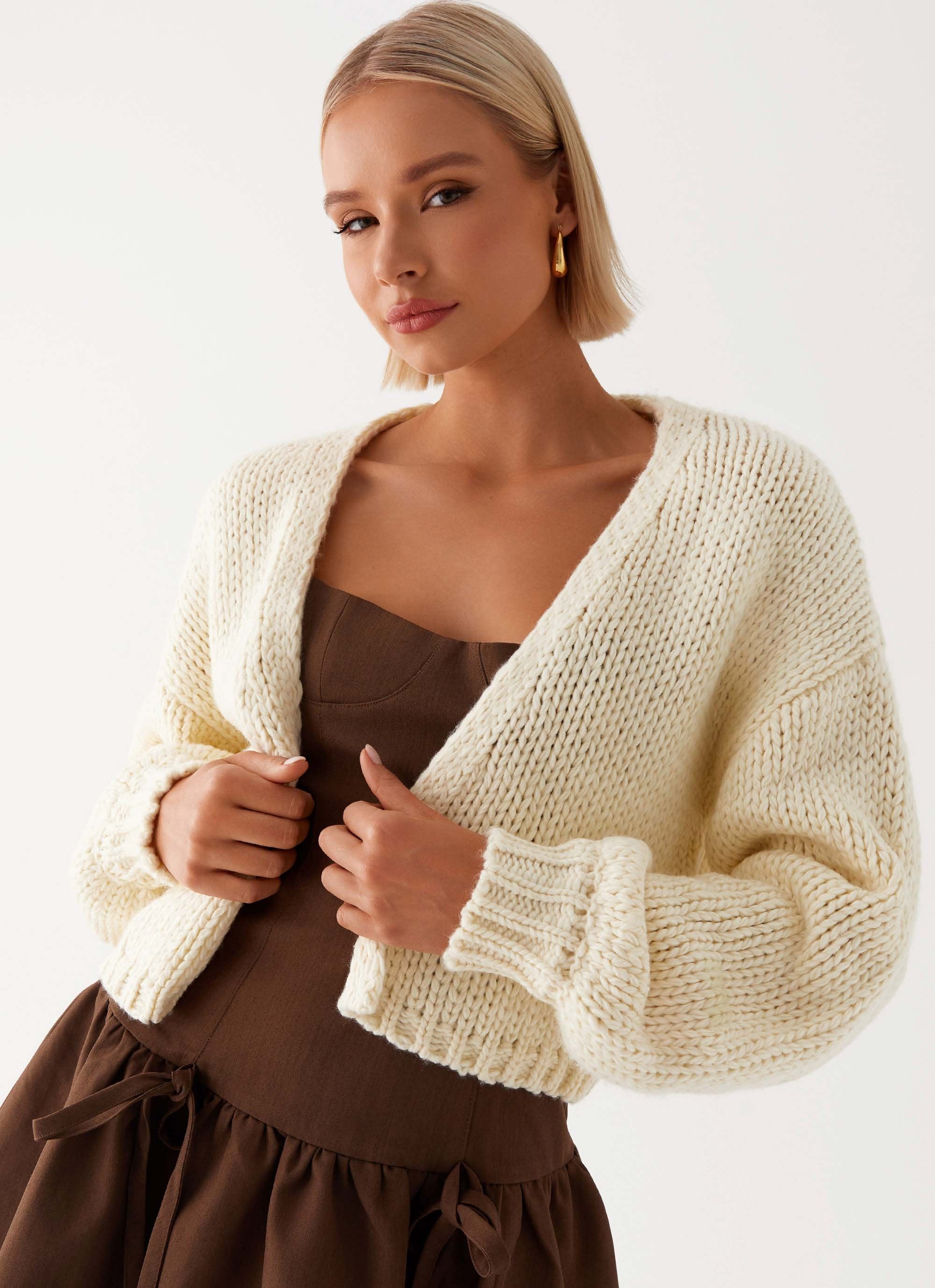 Jasleen Knit Cardigan - Ivory-Sunny Prom. All rights reserved.