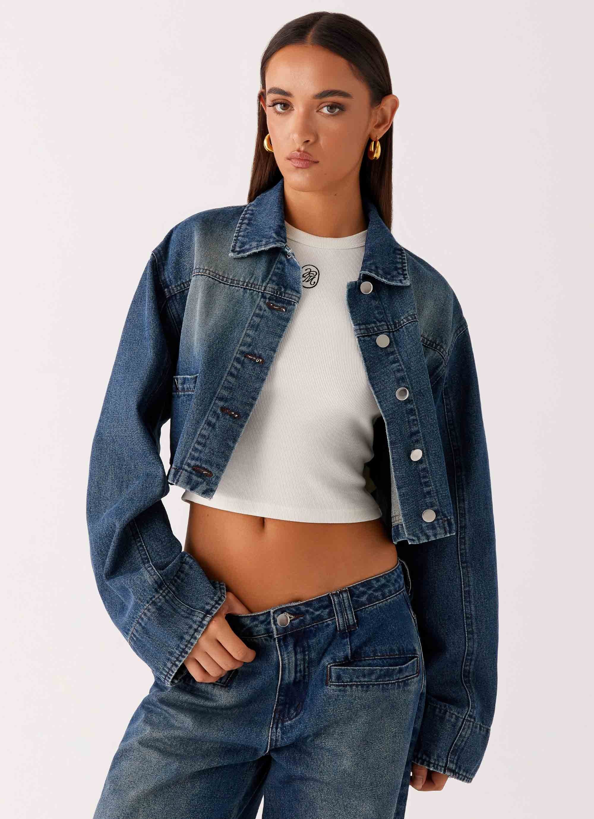 Joan Cropped Denim Jacket - Indigo-Sunny Prom. All rights reserved.