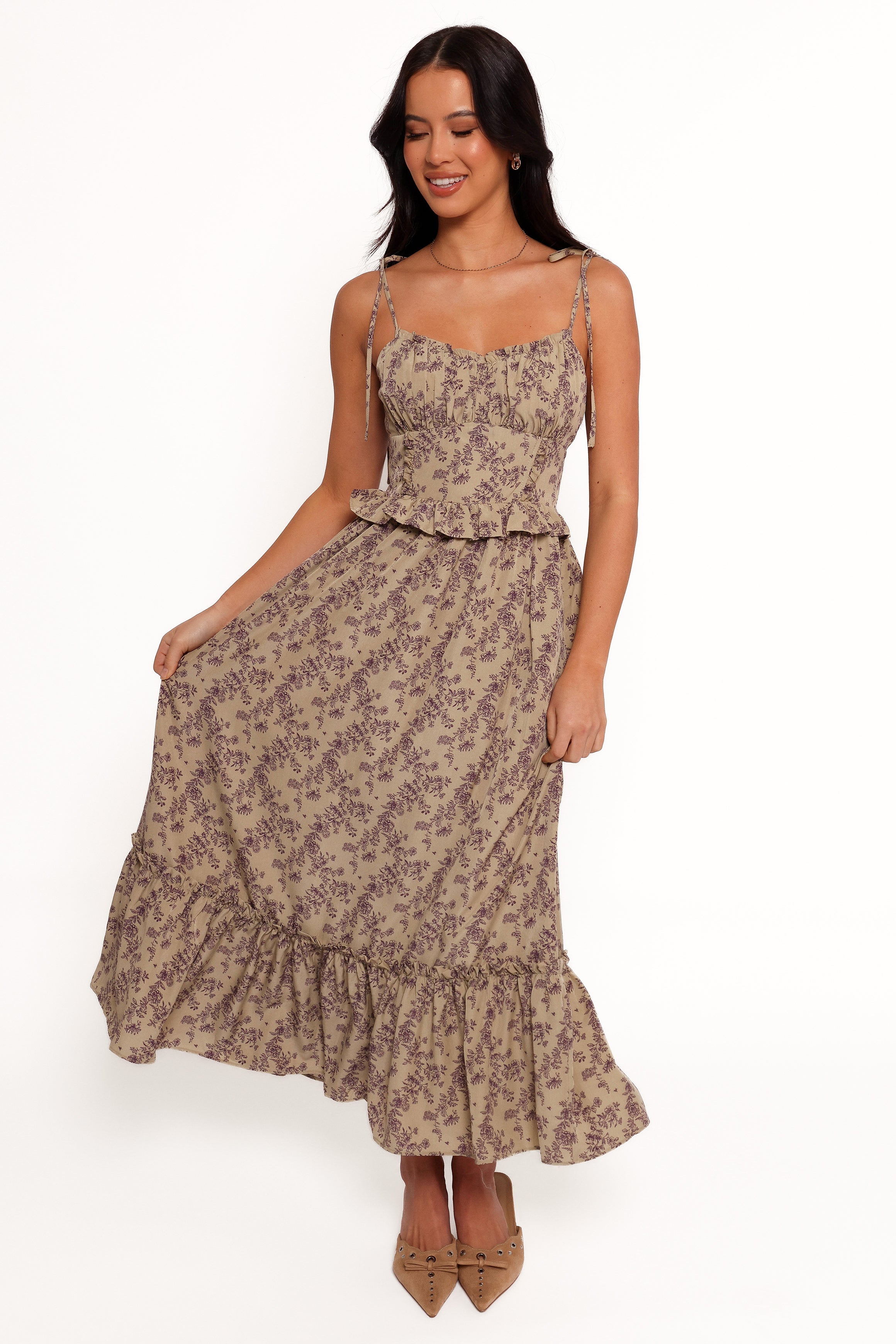 Karie Midi Dress - Olive/Dark Purple-Sunny Prom