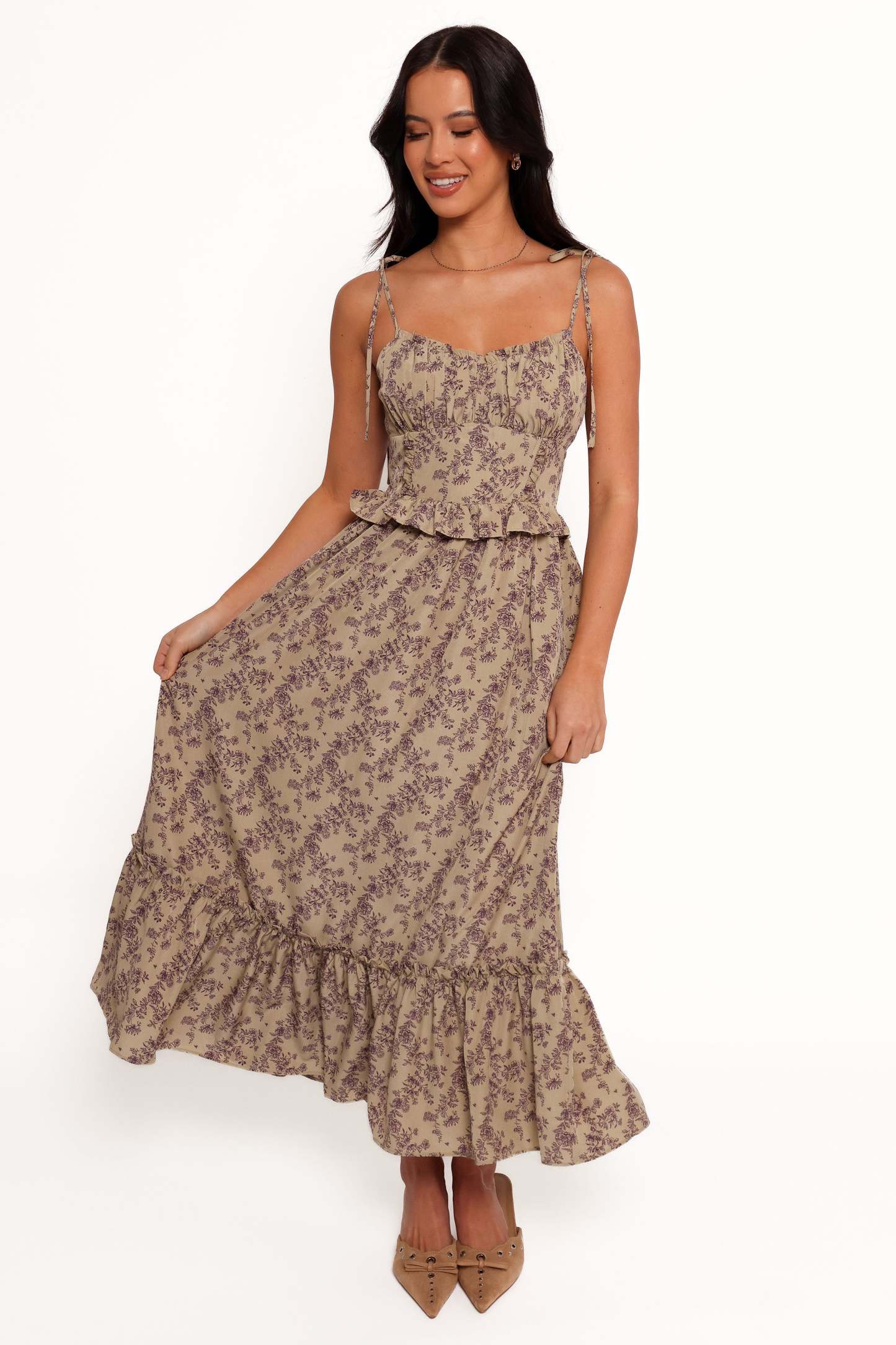 Karie Midi Dress - Olive/Dark Purple-Sunny Prom