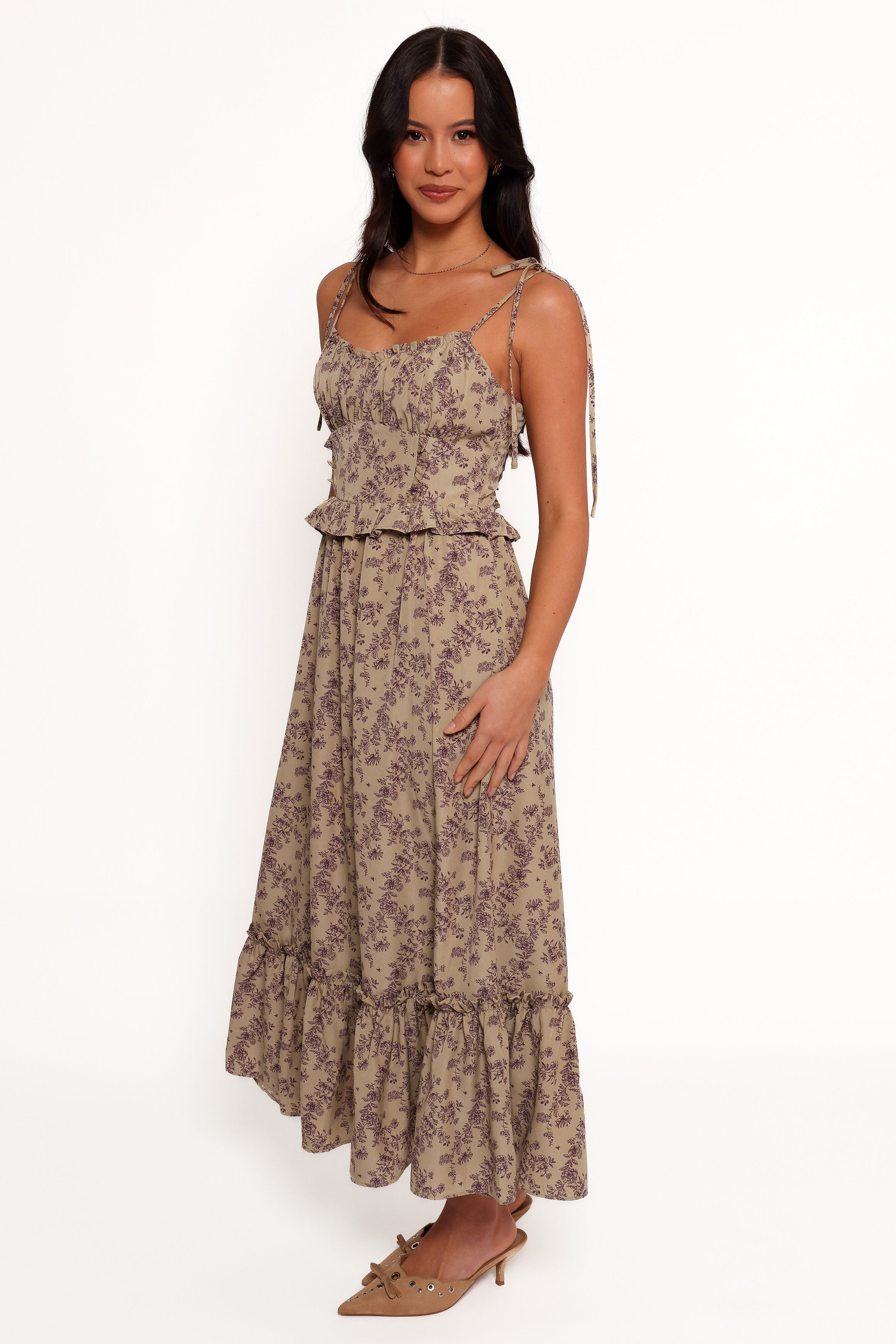 Karie Midi Dress - Olive/Dark Purple-Sunny Prom