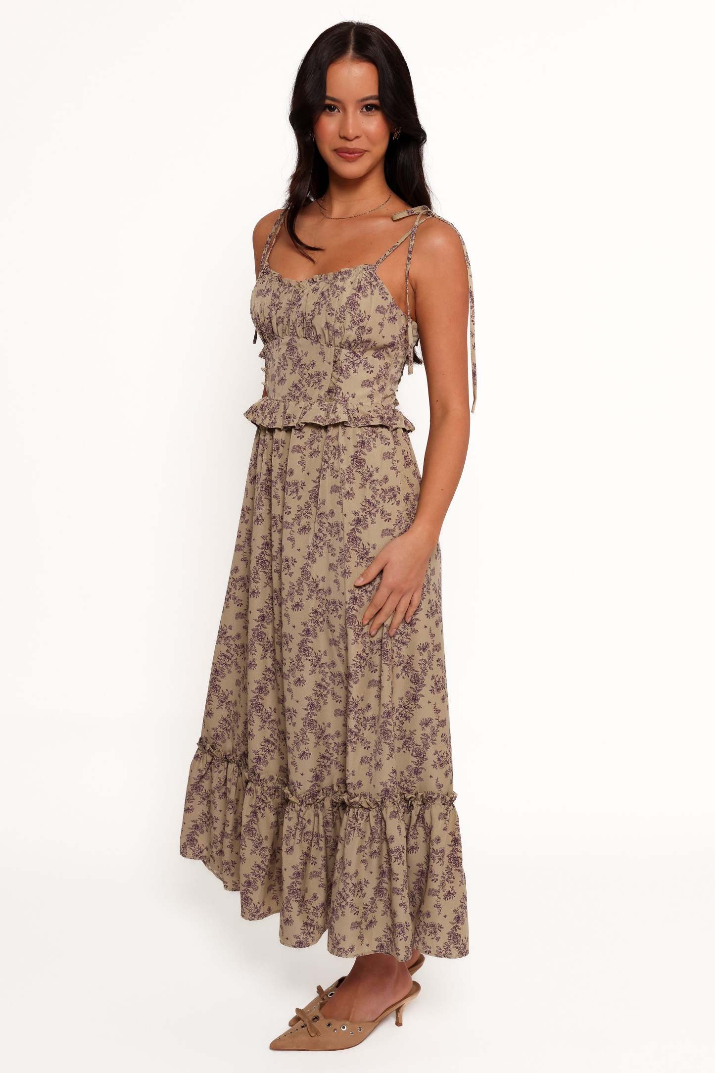 Karie Midi Dress - Olive/Dark Purple-Sunny Prom