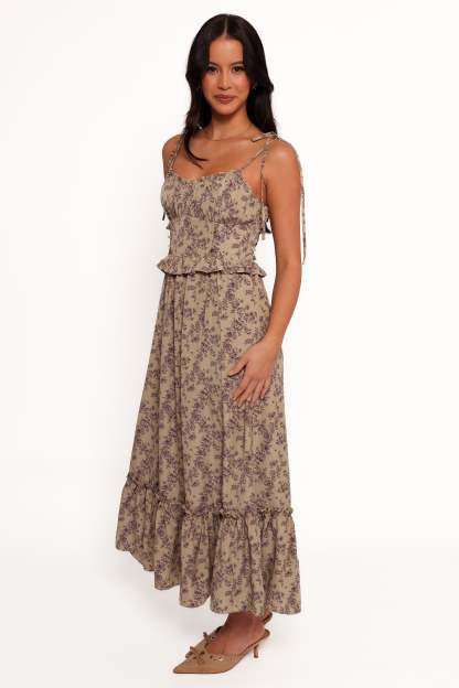 Karie Midi Dress - Olive/Dark Purple-Sunny Prom