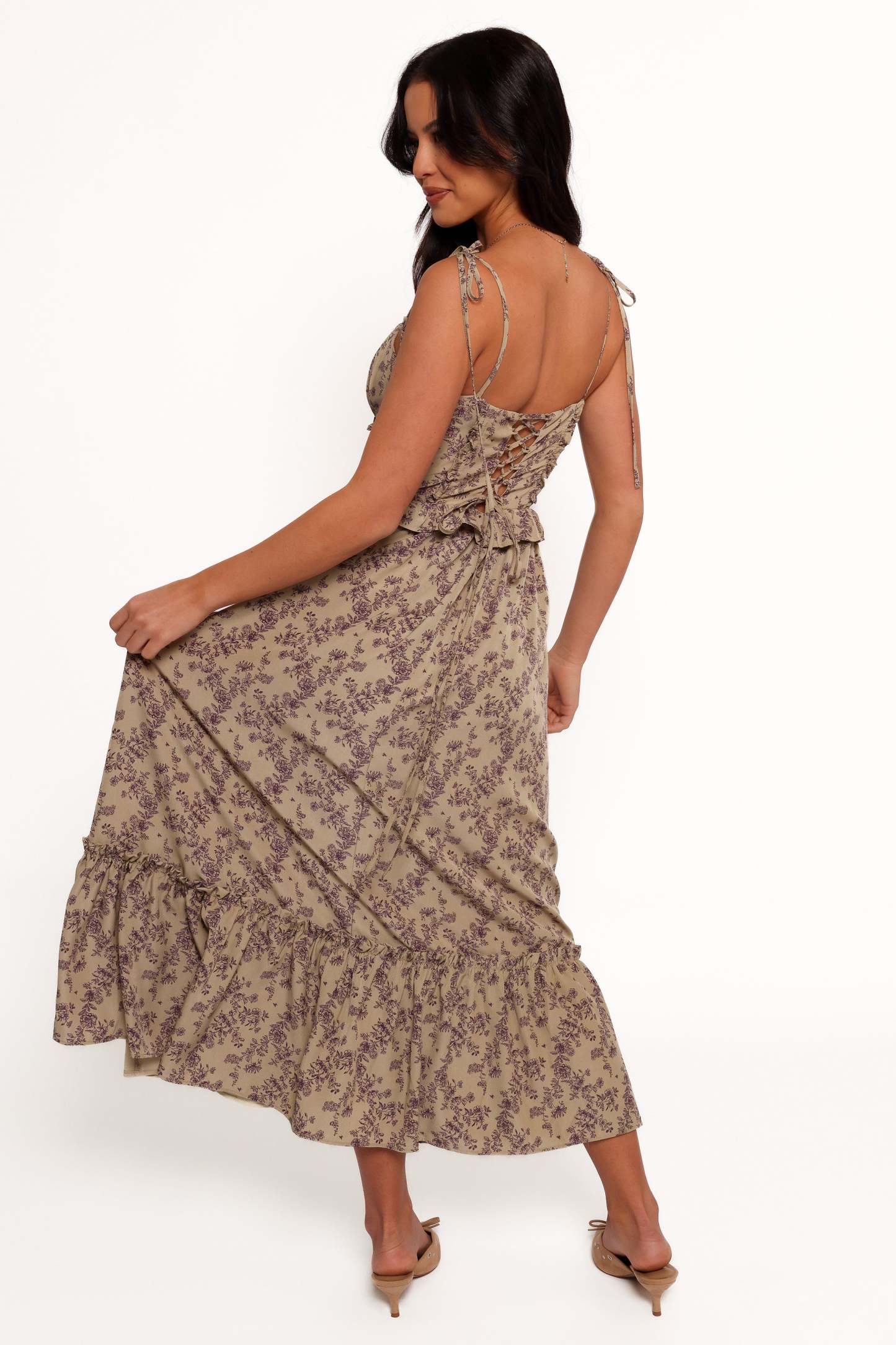 Karie Midi Dress - Olive/Dark Purple-Sunny Prom