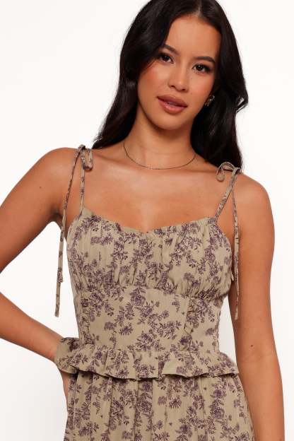 Karie Midi Dress - Olive/Dark Purple-Sunny Prom