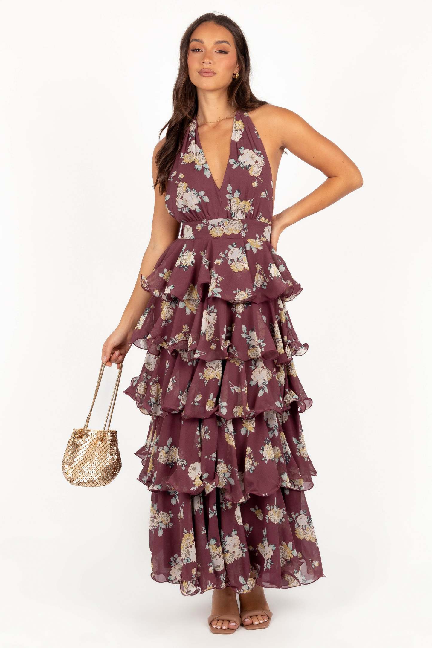Kendall Maxi Halterneck Dress - Dark Wine-Sunny Prom
