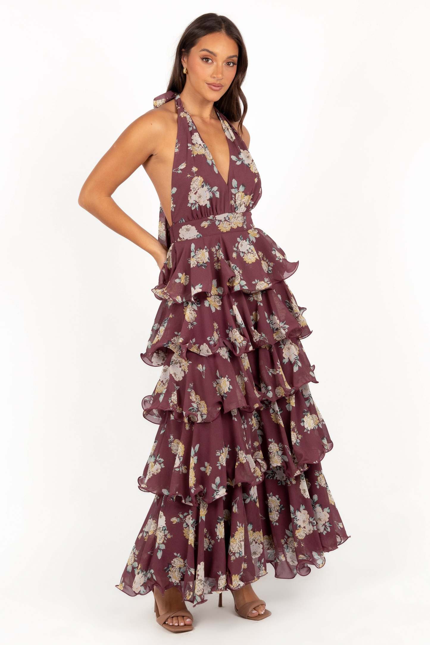 Kendall Maxi Halterneck Dress - Dark Wine-Sunny Prom