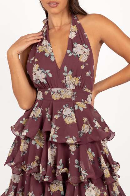 Kendall Maxi Halterneck Dress - Dark Wine-Sunny Prom