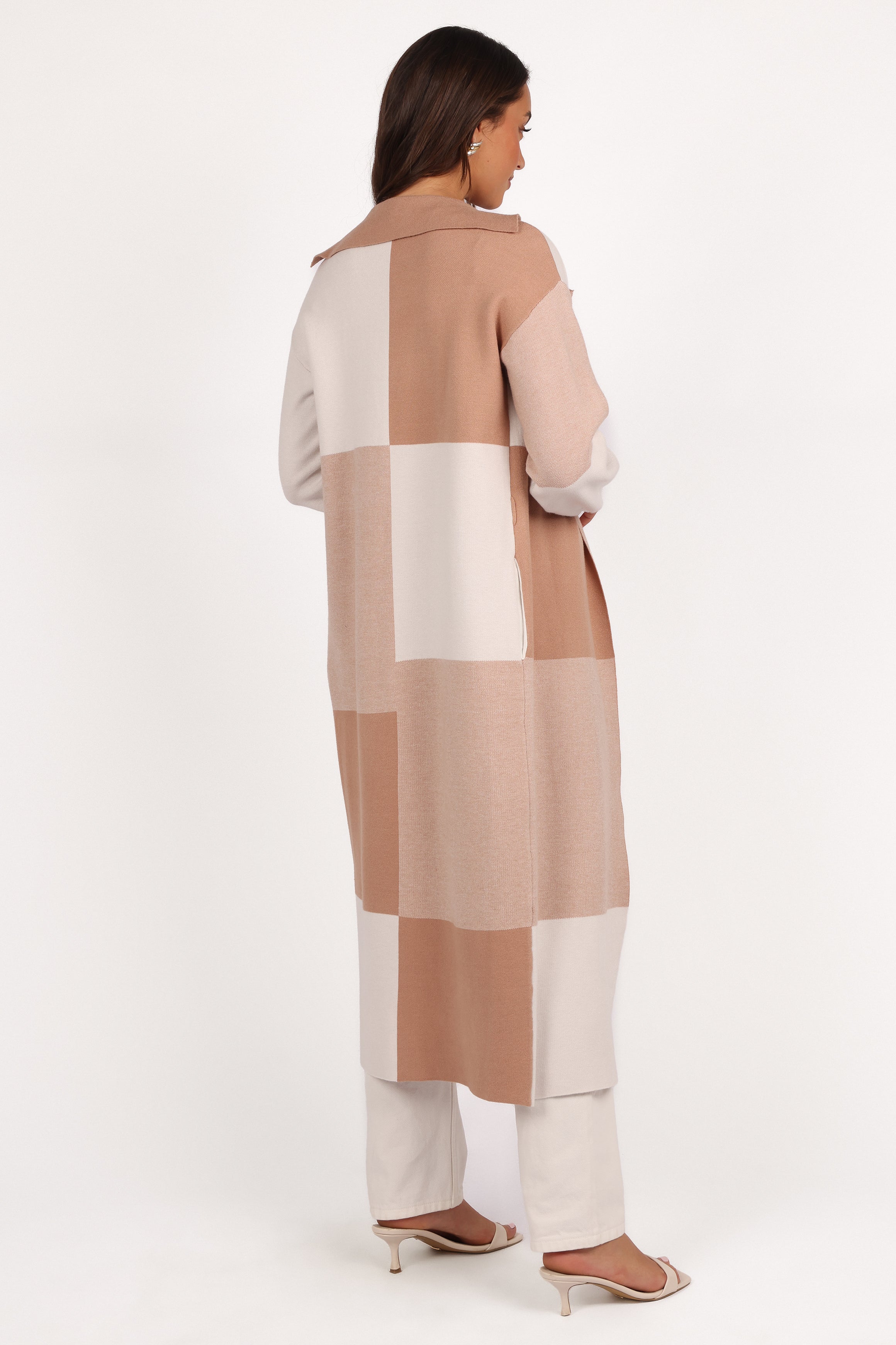 Kingston Large Check Long Cardigan - Beige Check-Sunny Prom