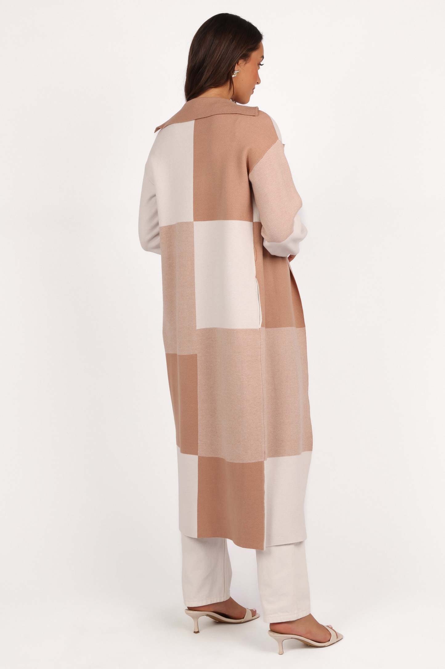 Kingston Large Check Long Cardigan - Beige Check-Sunny Prom