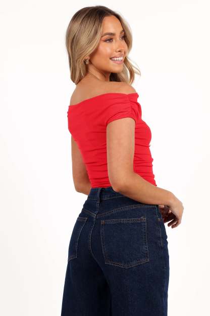 Lanna Off Shoulder Top - Red-Sunny Prom