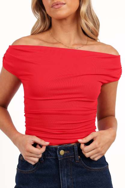 Lanna Off Shoulder Top - Red-Sunny Prom