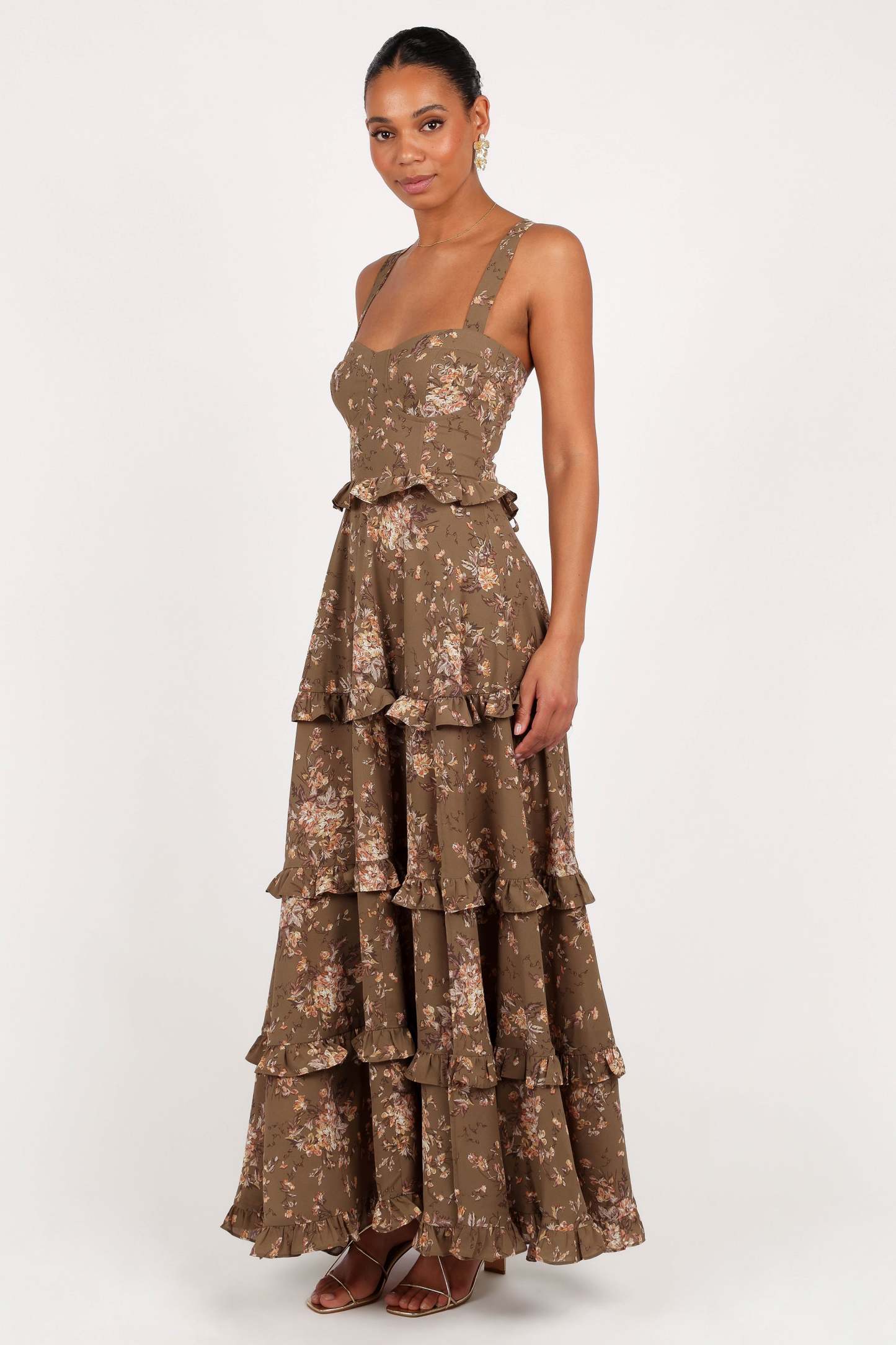 Lillee Tiered Maxi Dress - Olive Print-Sunny Prom