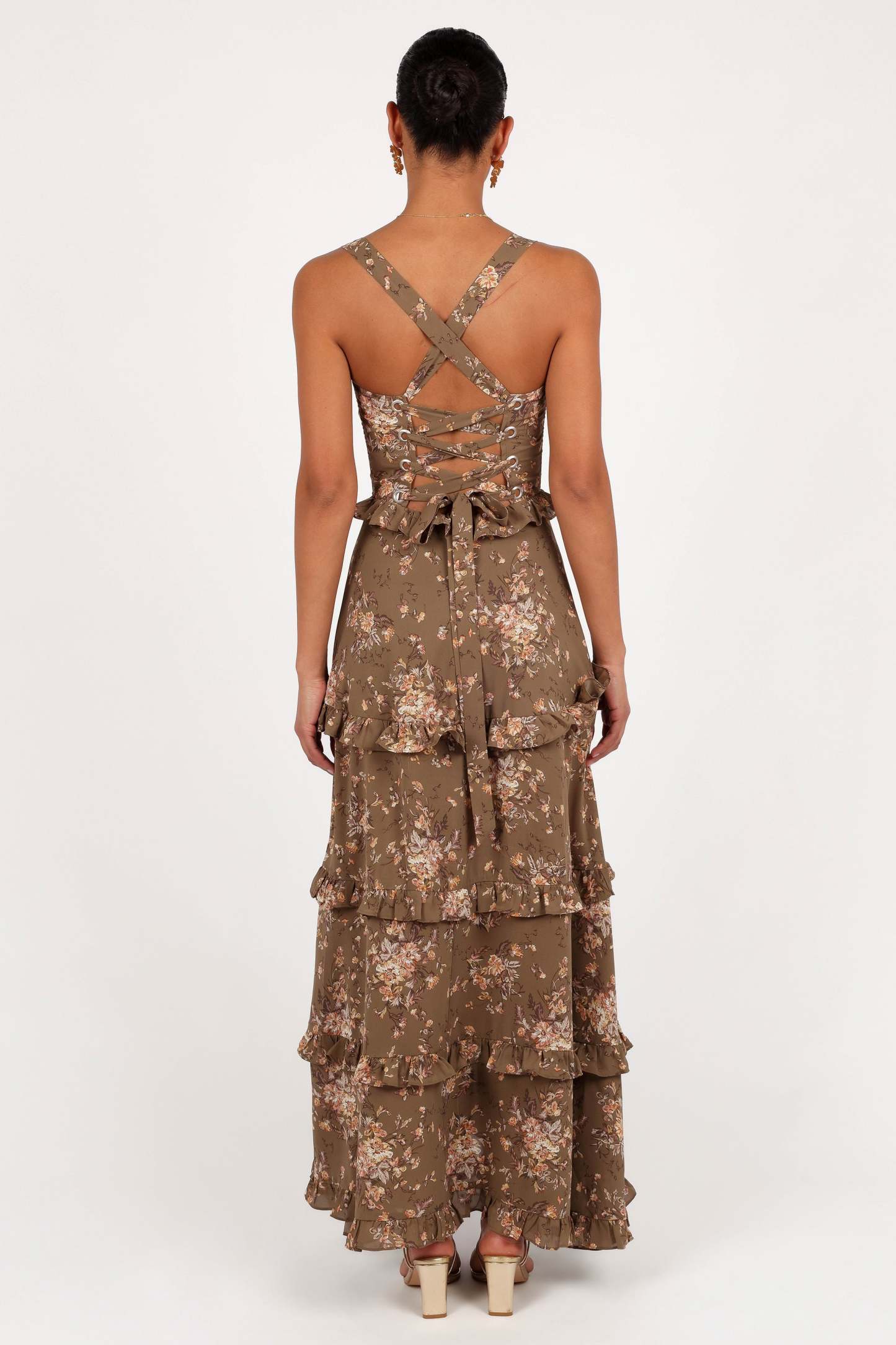 Lillee Tiered Maxi Dress - Olive Print-Sunny Prom