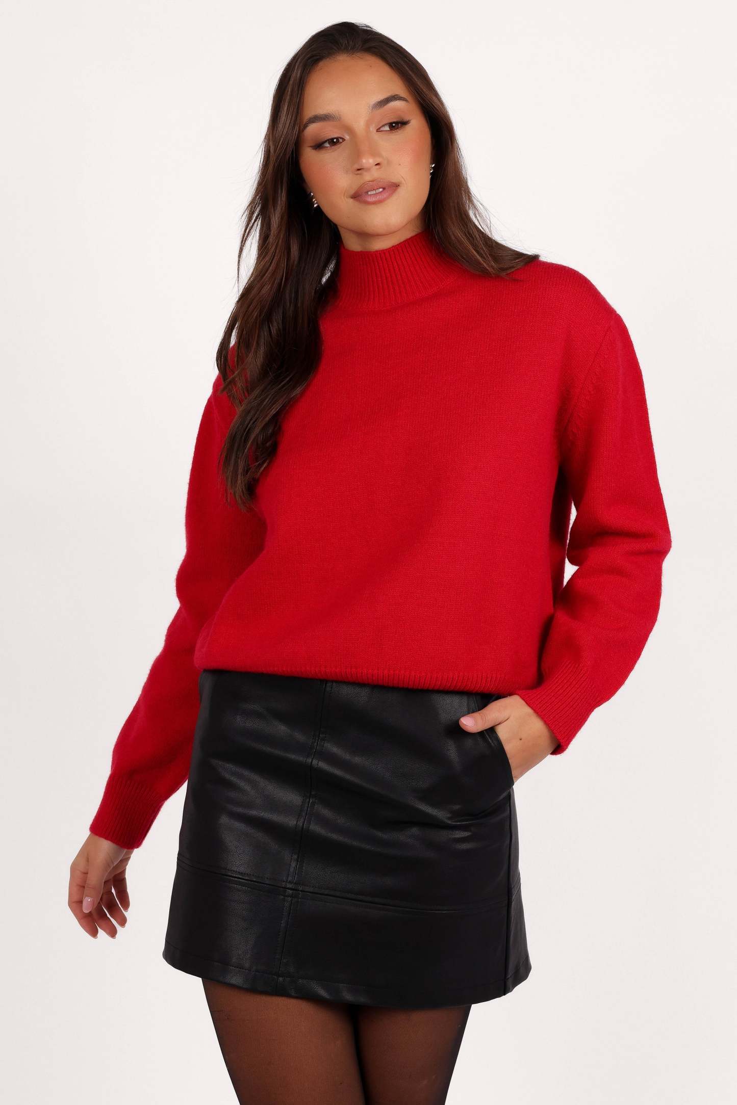 Luda Mockneck Knit Sweater - Red-Sunny Prom
