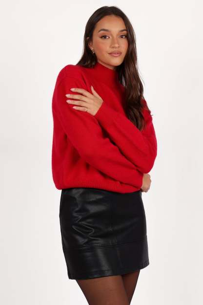Luda Mockneck Knit Sweater - Red-Sunny Prom