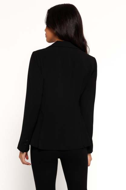 Luda Rhinestone Collar Single Button Blazer - Black-Sunny Prom