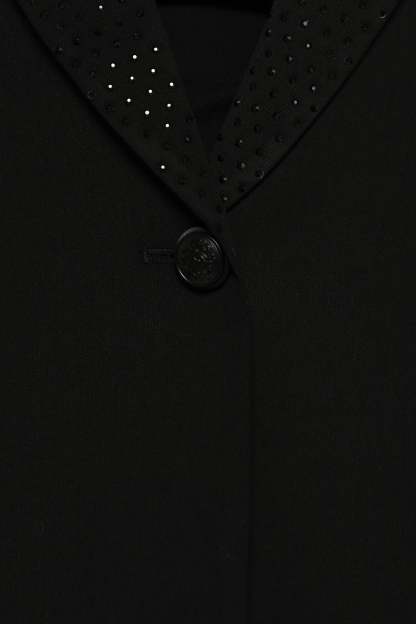 Luda Rhinestone Collar Single Button Blazer - Black-Sunny Prom