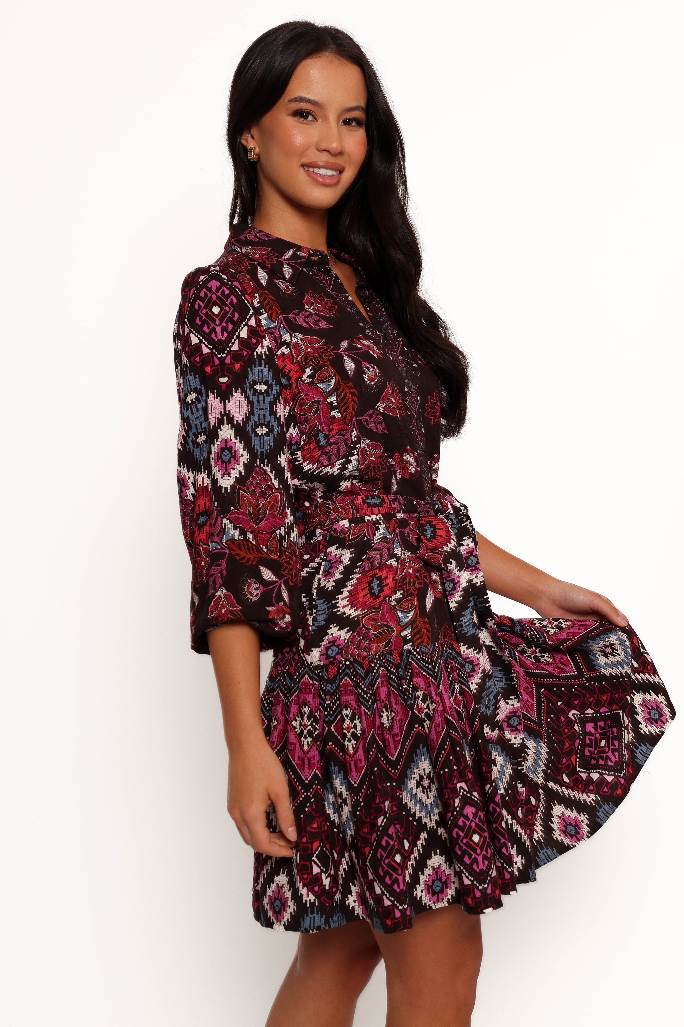 Mandy Long Sleeve Mini Dress - Chocolate Brown-Sunny Prom