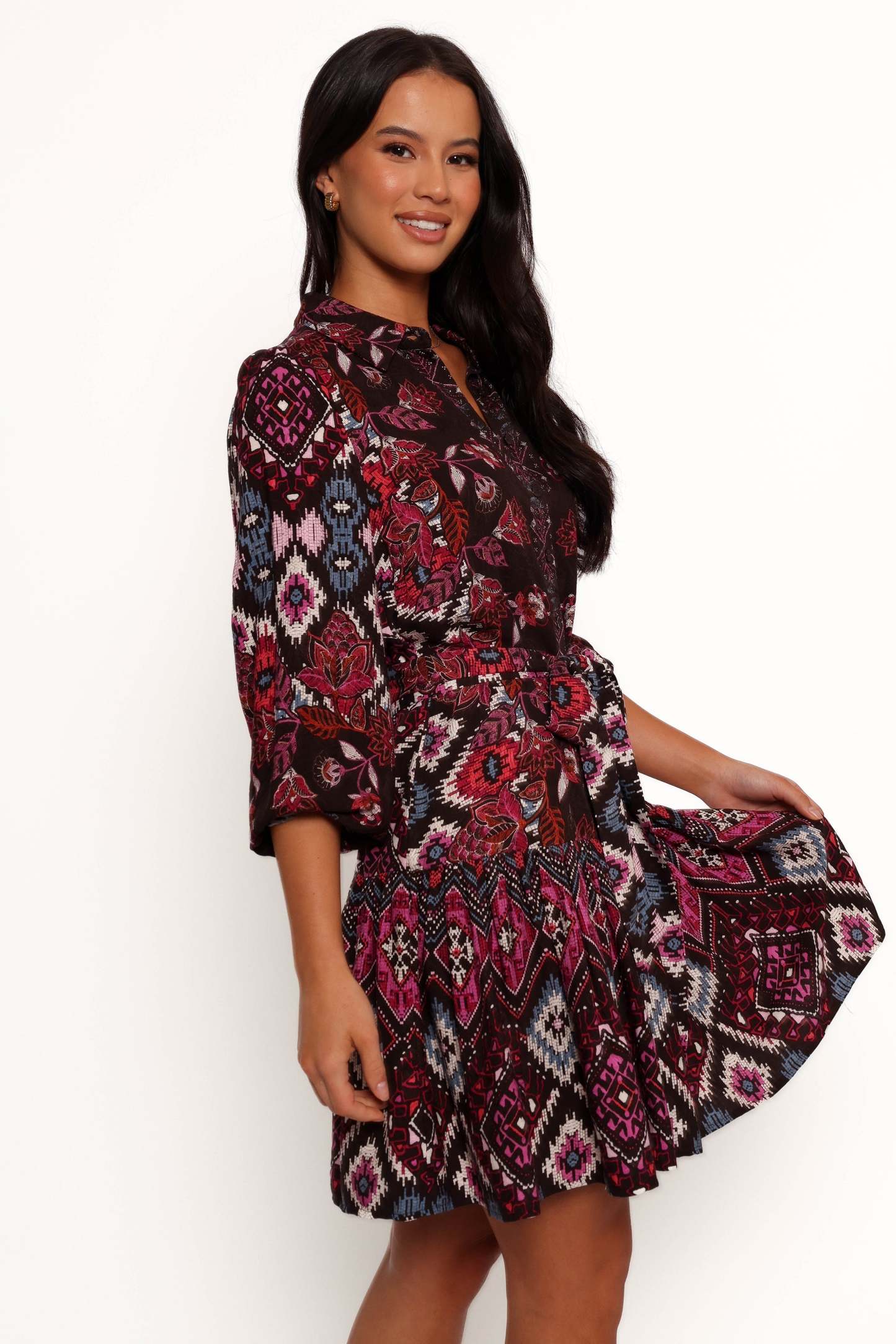 Mandy Long Sleeve Mini Dress - Chocolate Brown-Sunny Prom