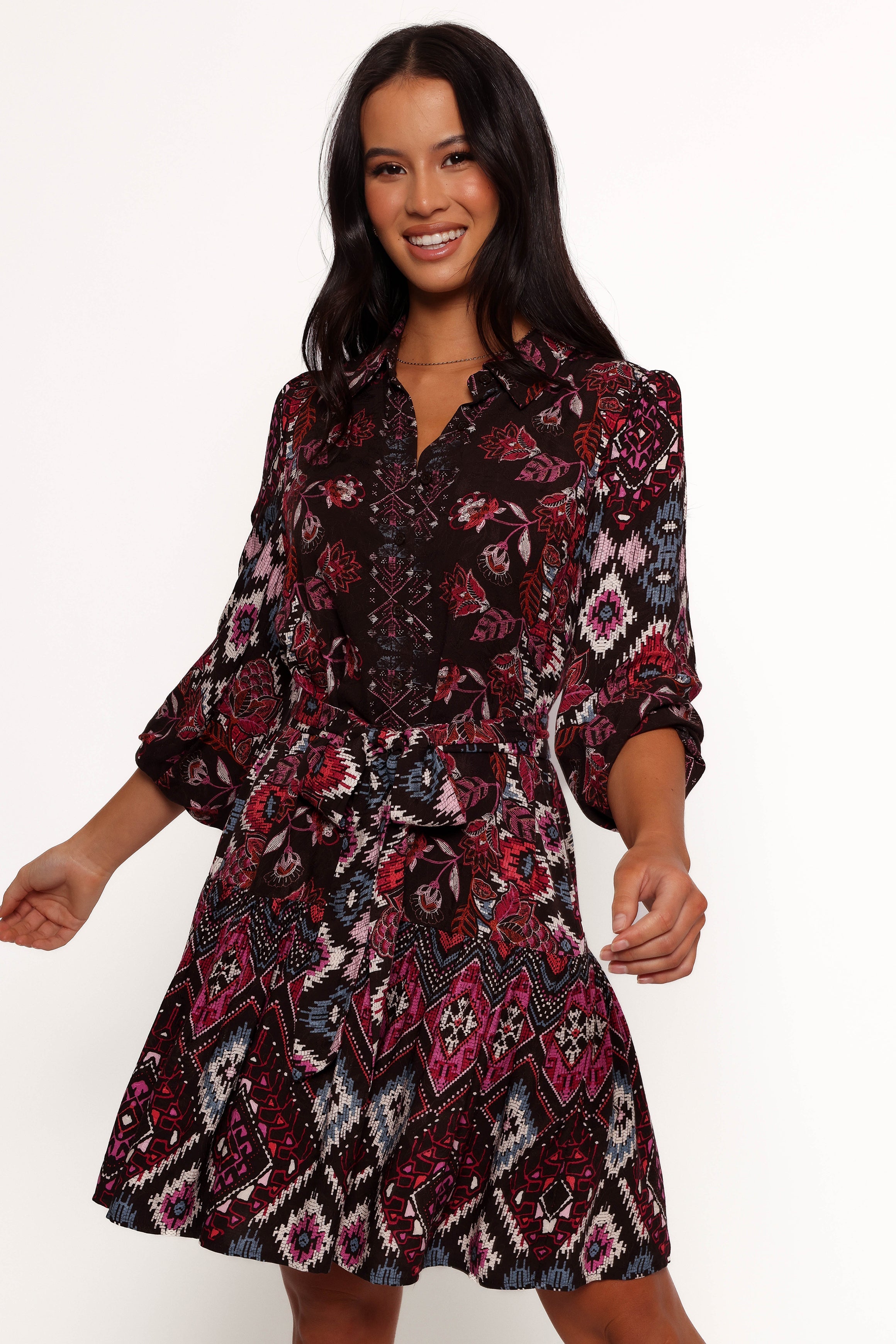 Mandy Long Sleeve Mini Dress - Chocolate Brown-Sunny Prom