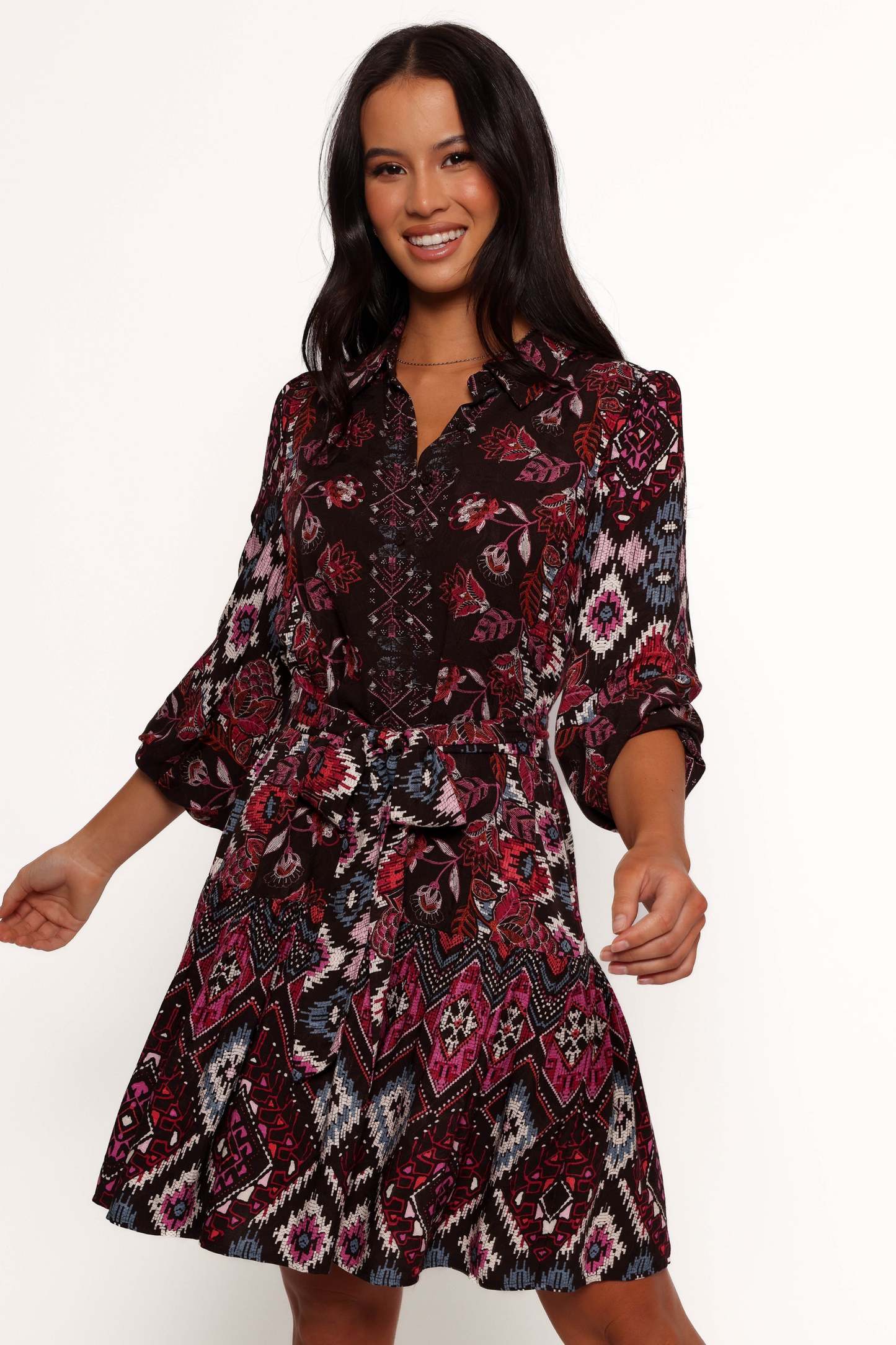 Mandy Long Sleeve Mini Dress - Chocolate Brown-Sunny Prom