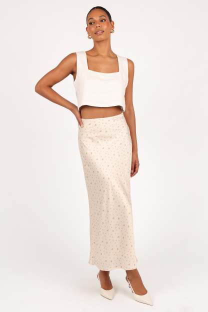 Mei Satin Midi Skirt - Tiny Blooms-Sunny Prom