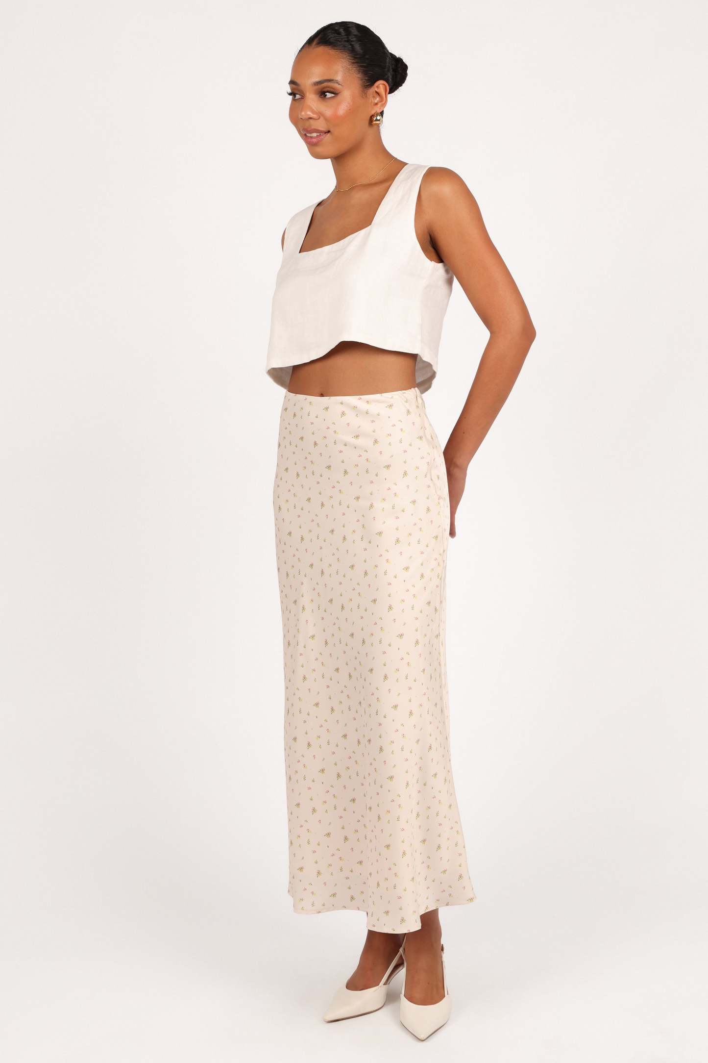 Mei Satin Midi Skirt - Tiny Blooms-Sunny Prom